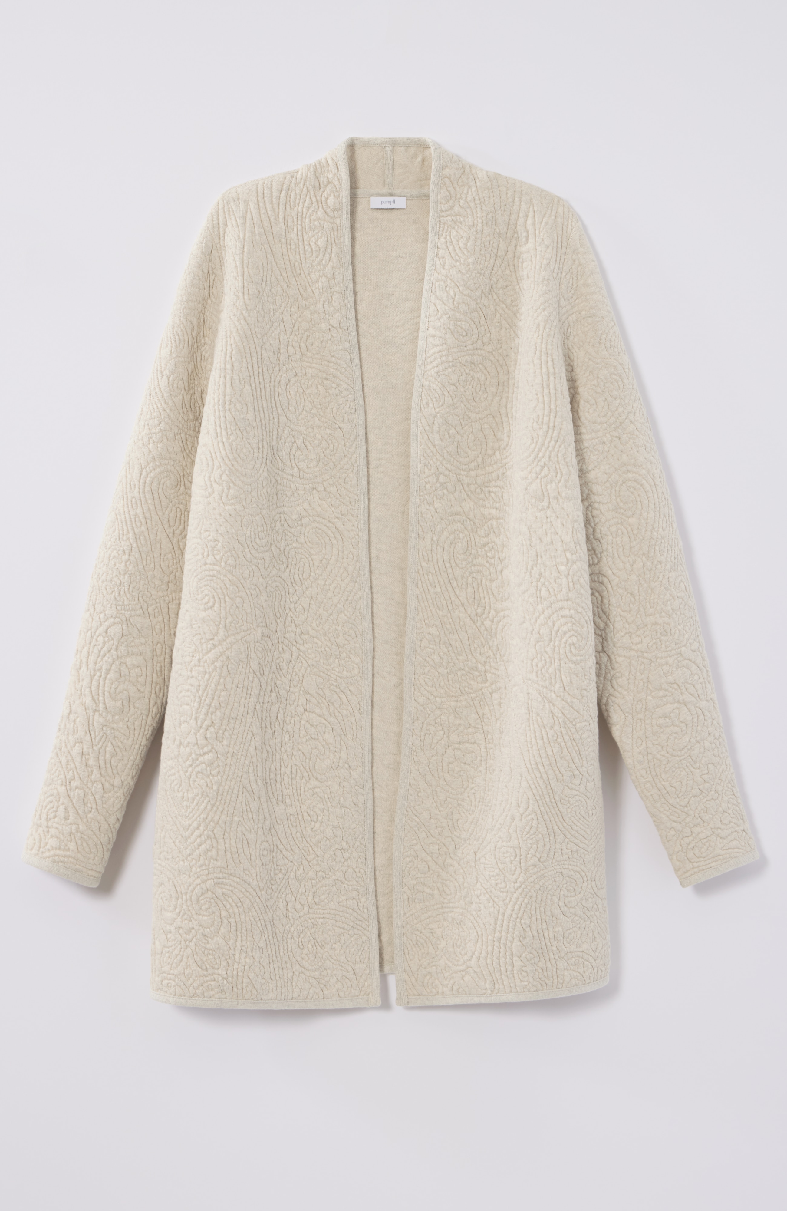 pure jill quilted open-front cardi