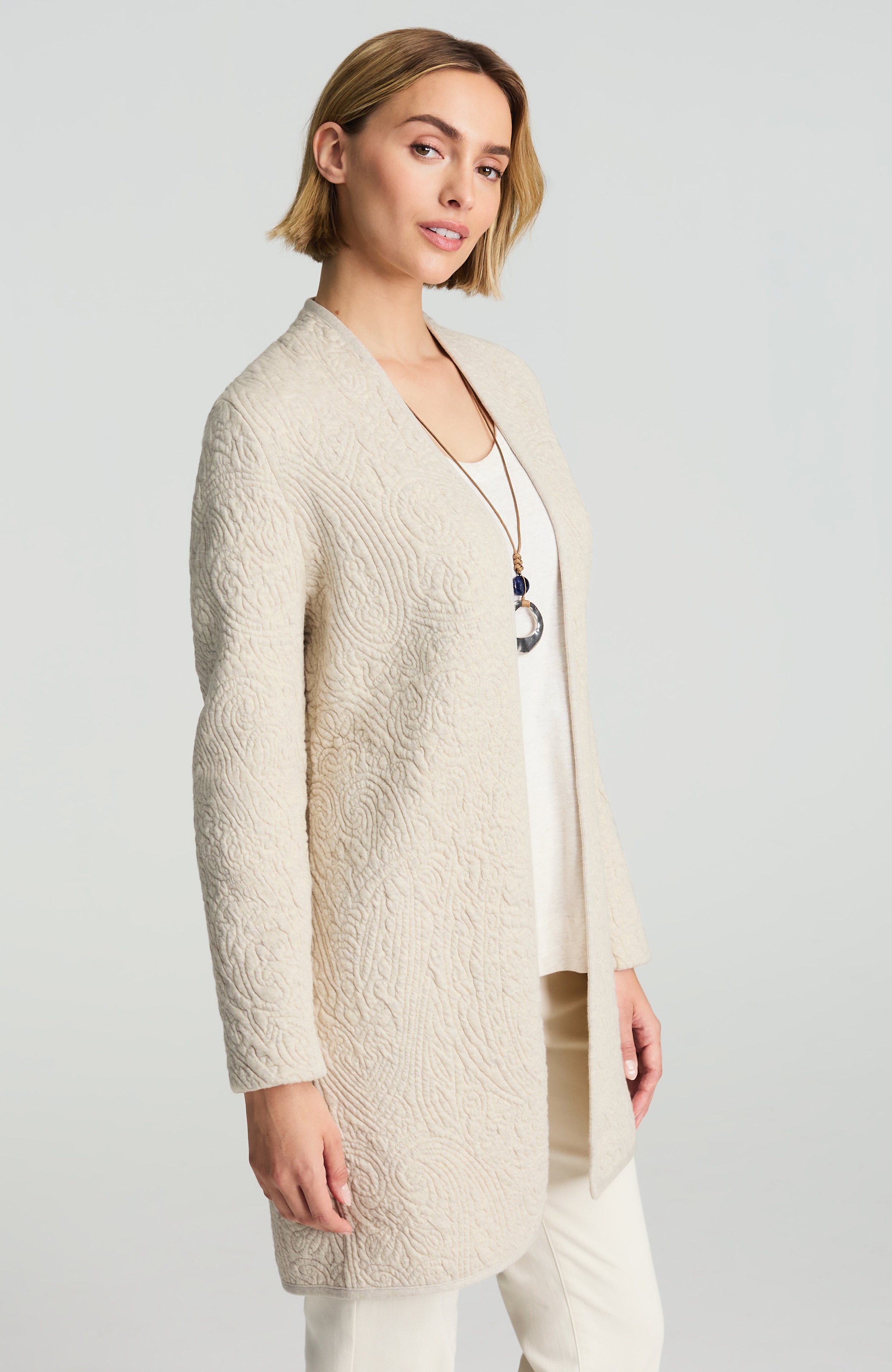 pure jill quilted open-front cardi