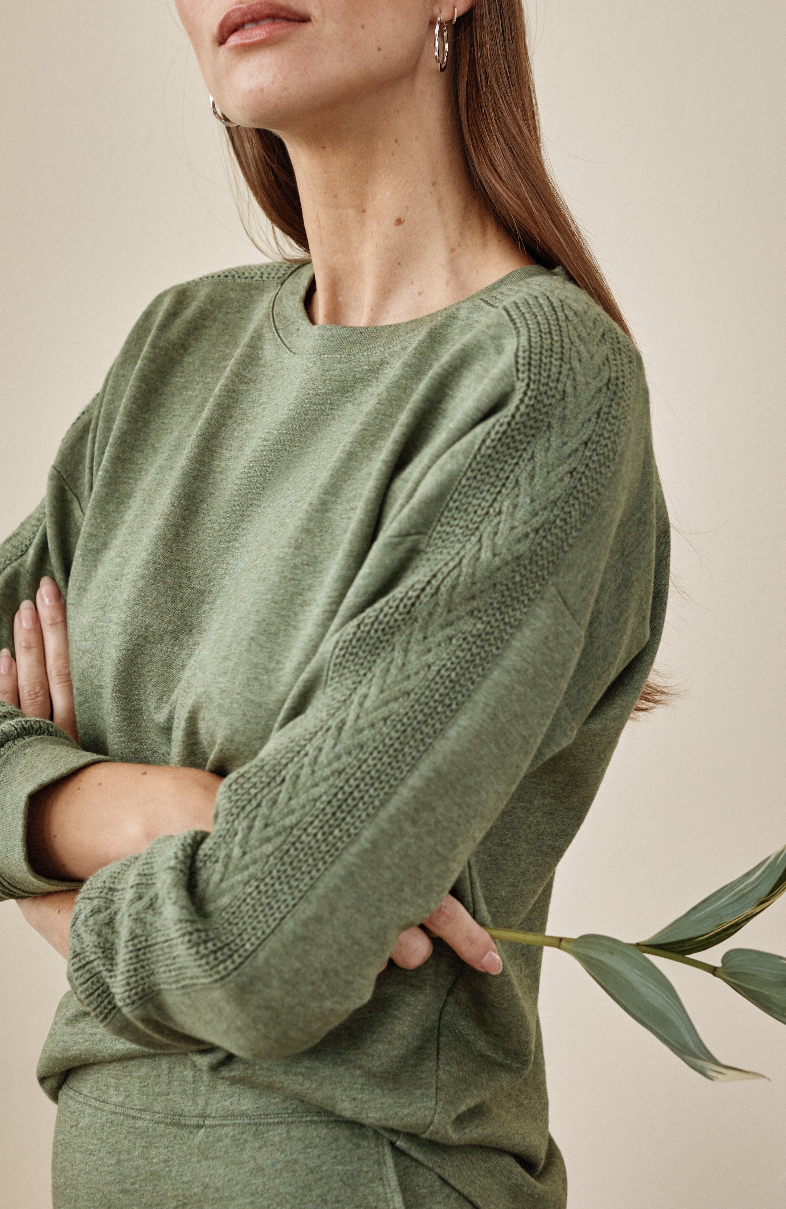sweater-trimmed sweatshirt