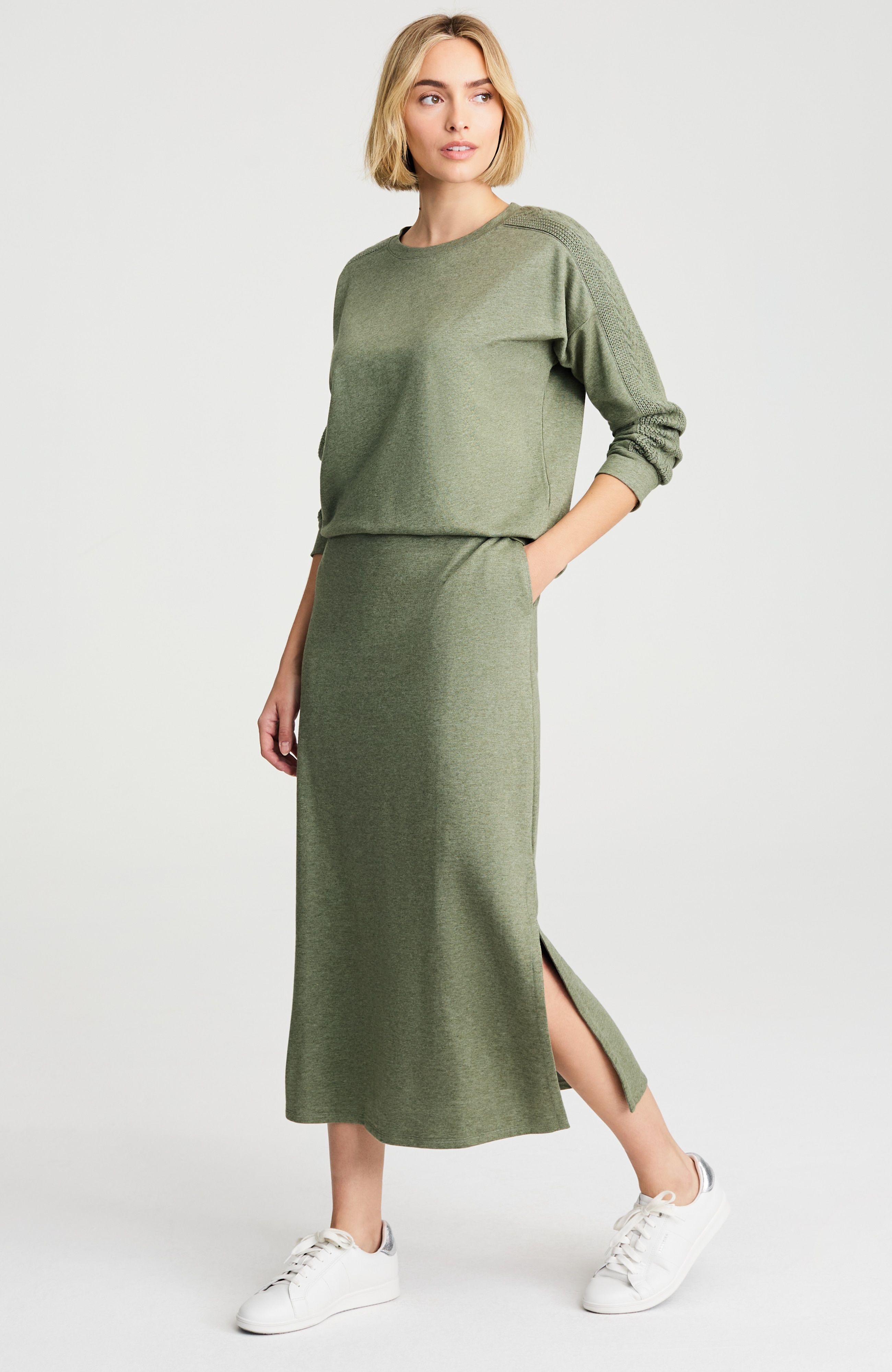 sweater-trimmed sweatshirt