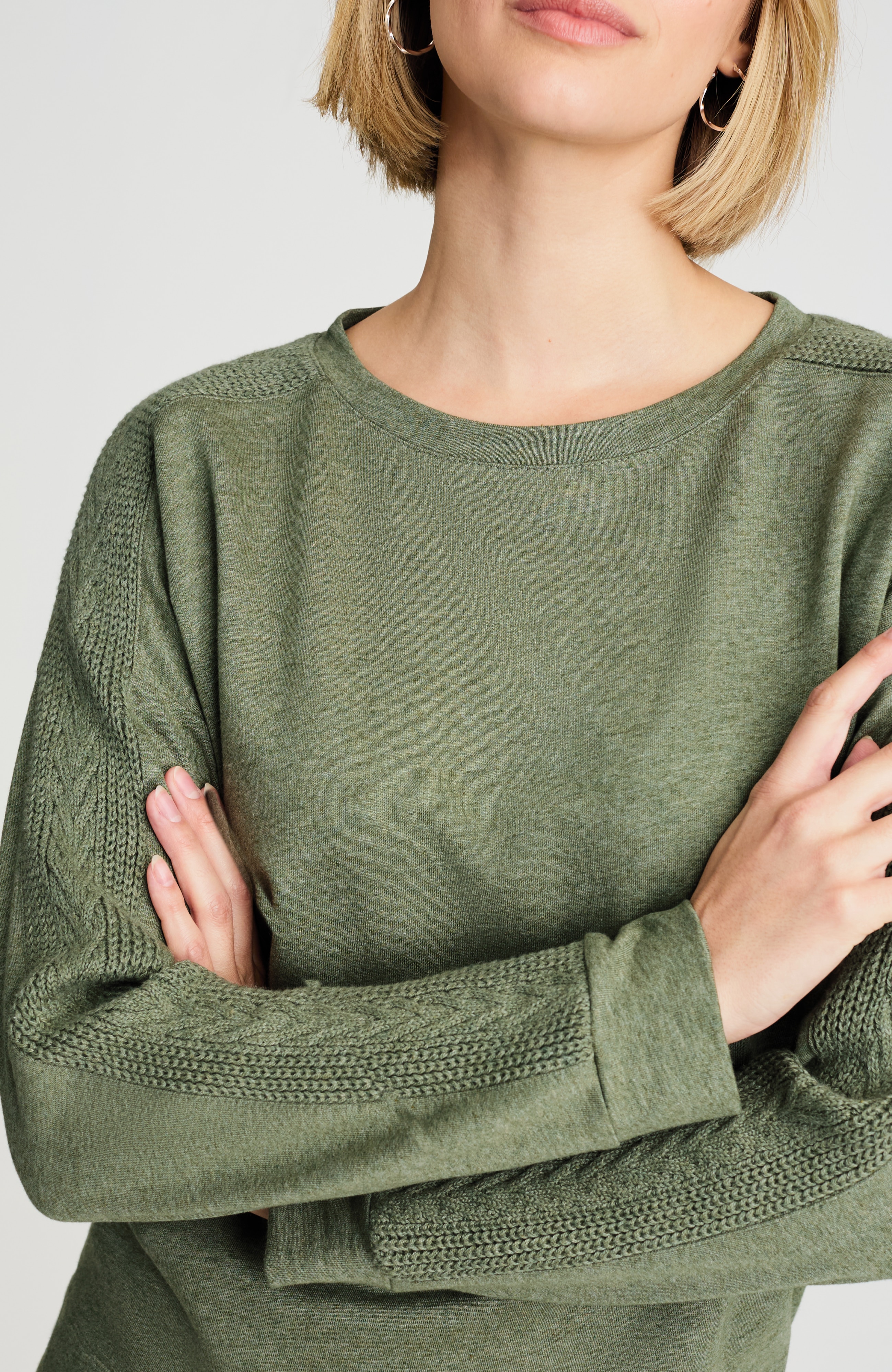 sweater-trimmed sweatshirt
