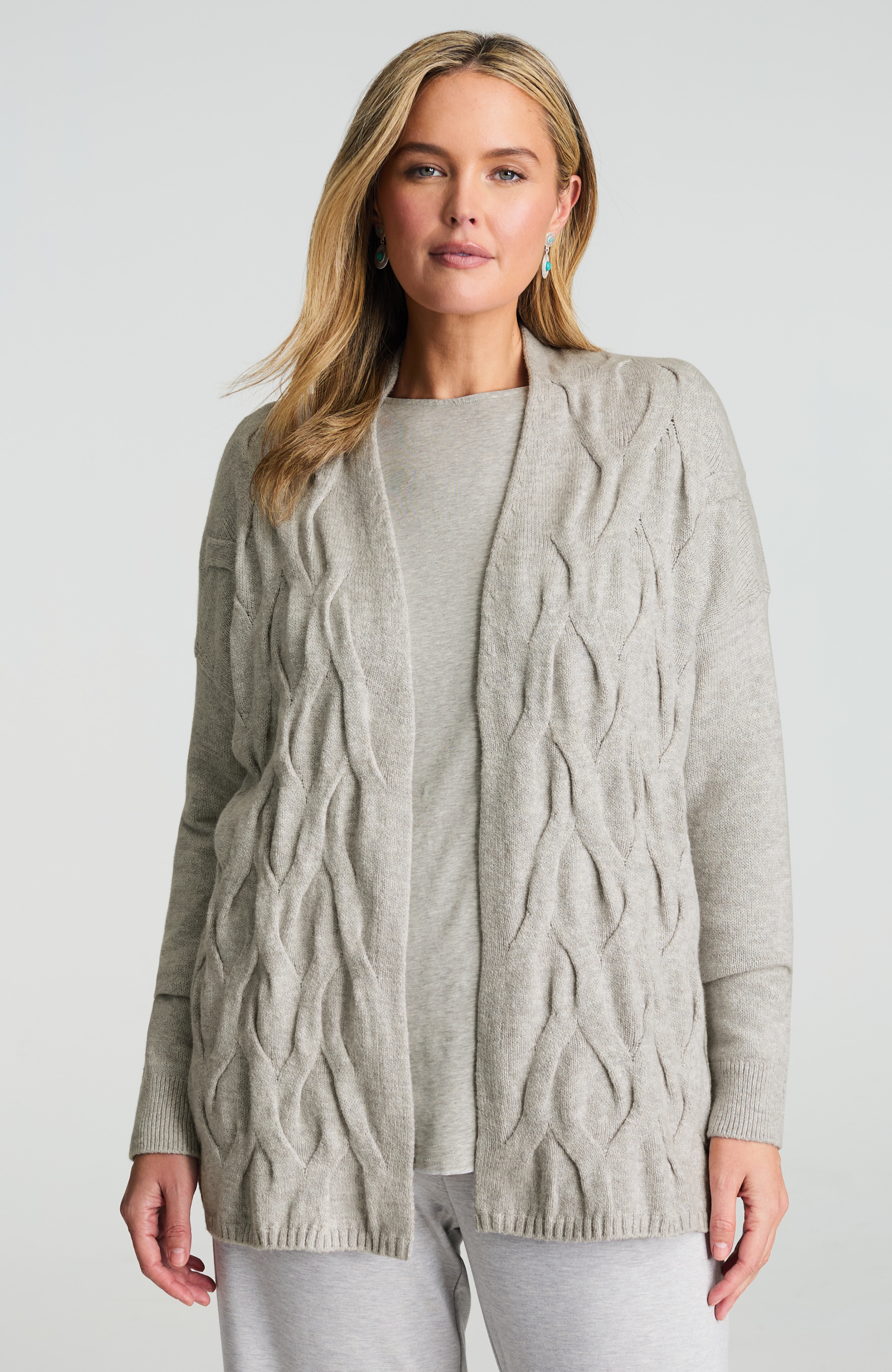 pure jill textured open-front cardi