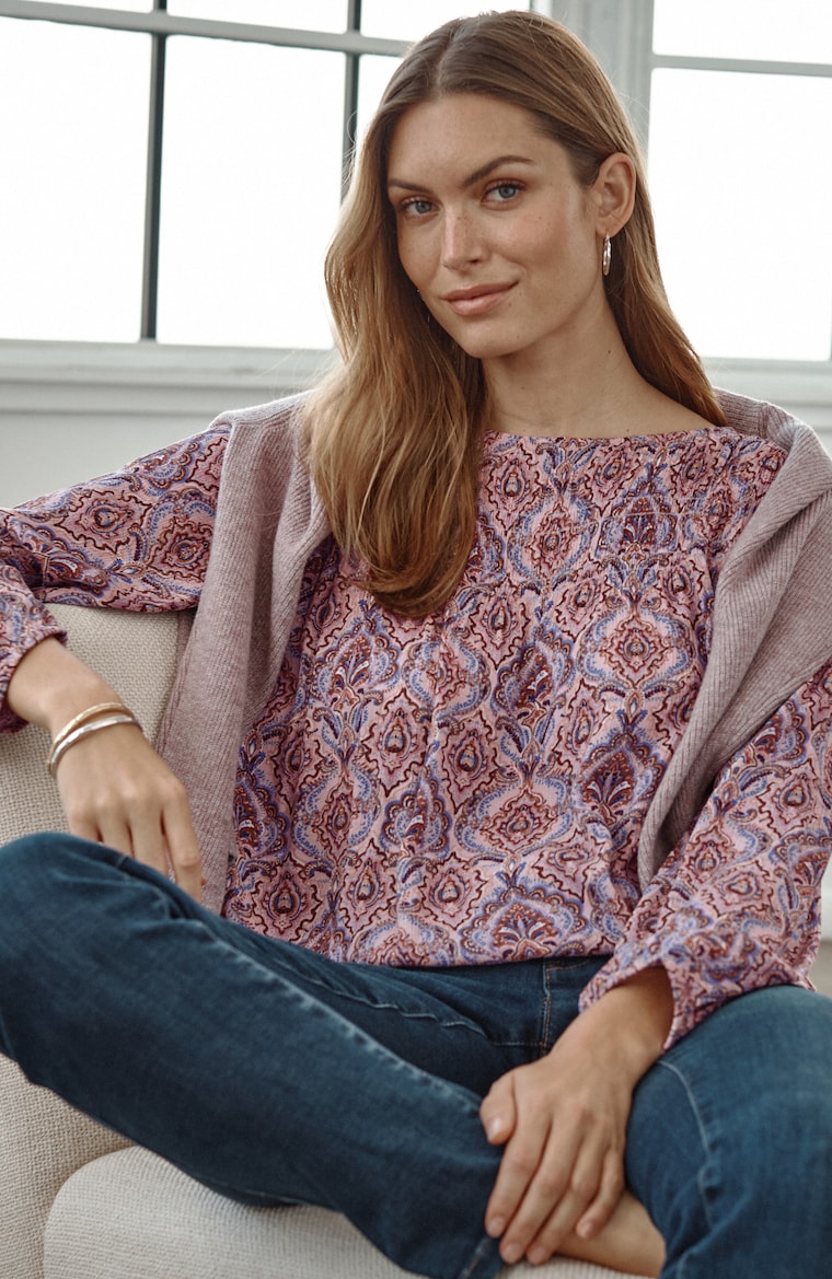 Primary view of the smocked elastic-hem top