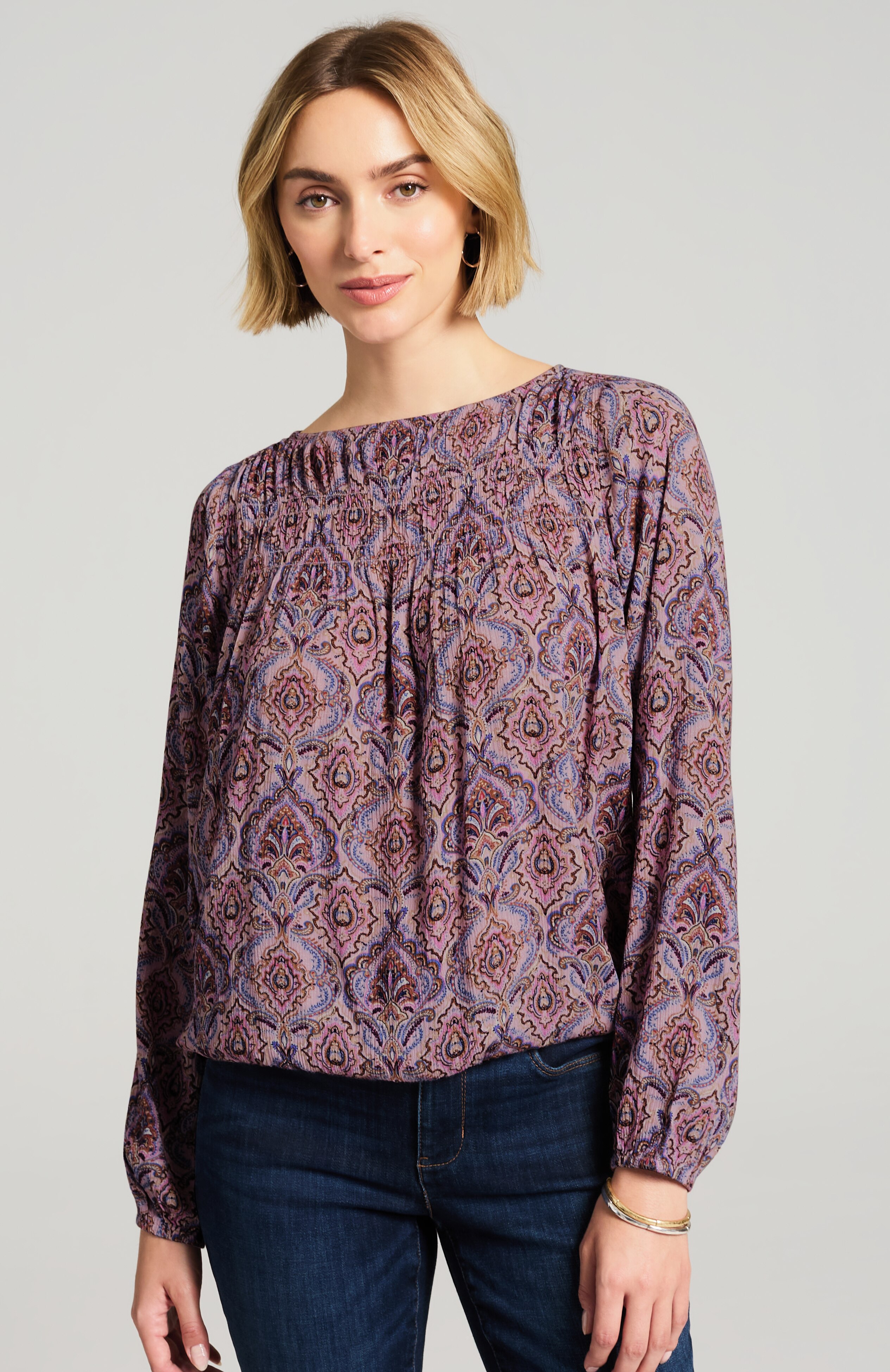 smocked elastic-hem top