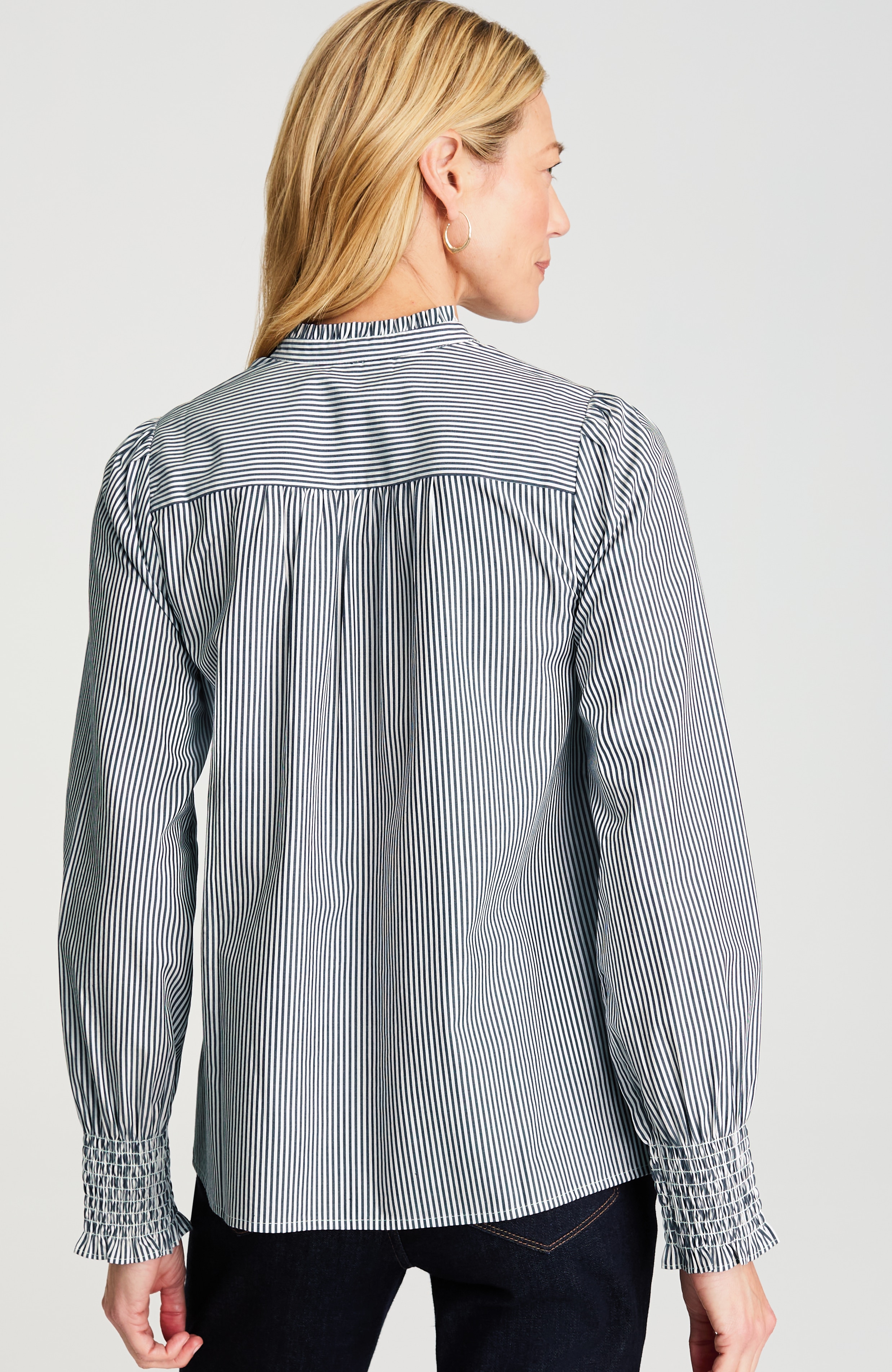 CLANE RUFFLE NECK BLOUSE グレー Ruffled-Neck Blouse | JJill