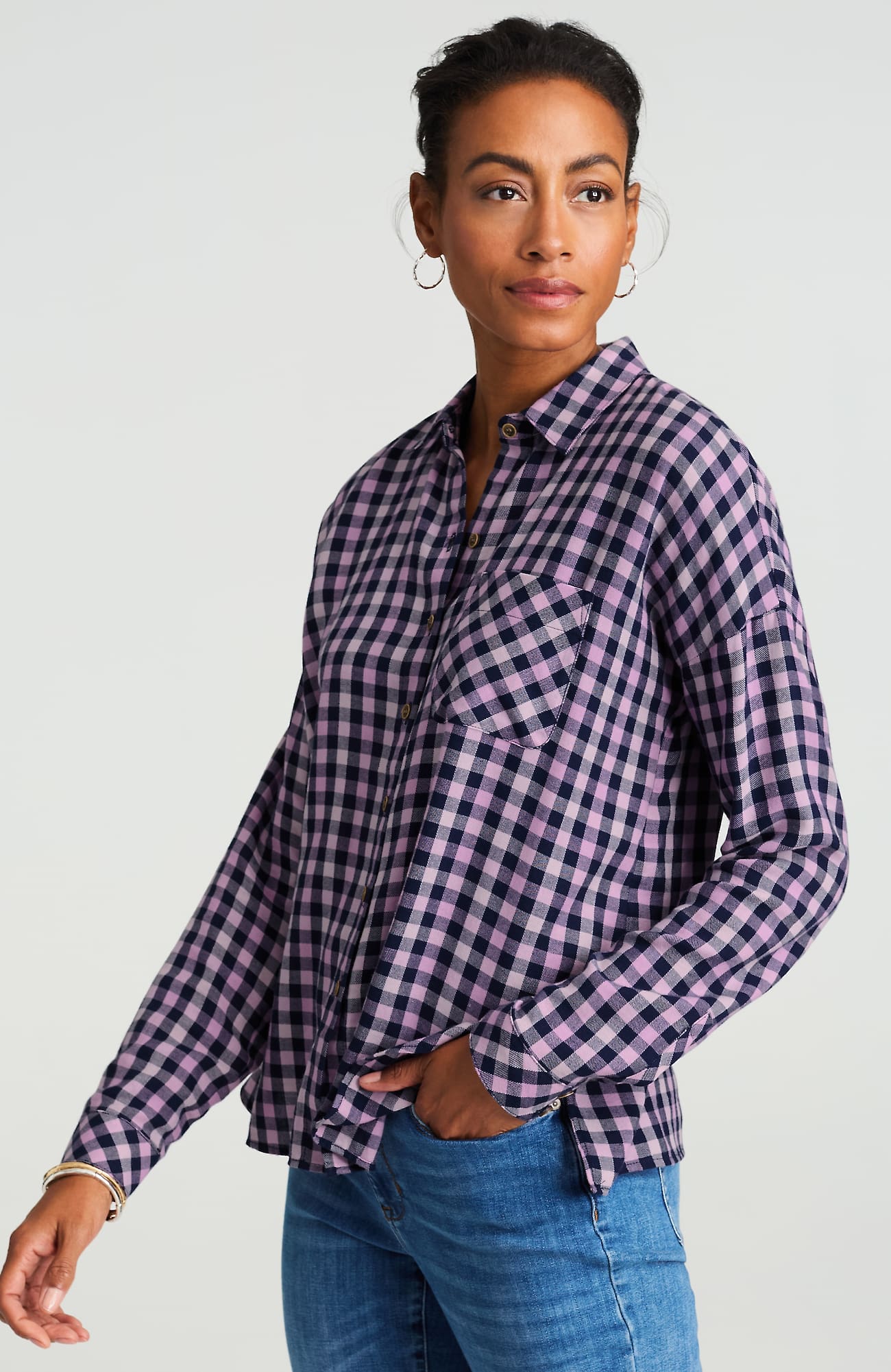 Jjill J.jill Plaid Brushed-twill Shirt