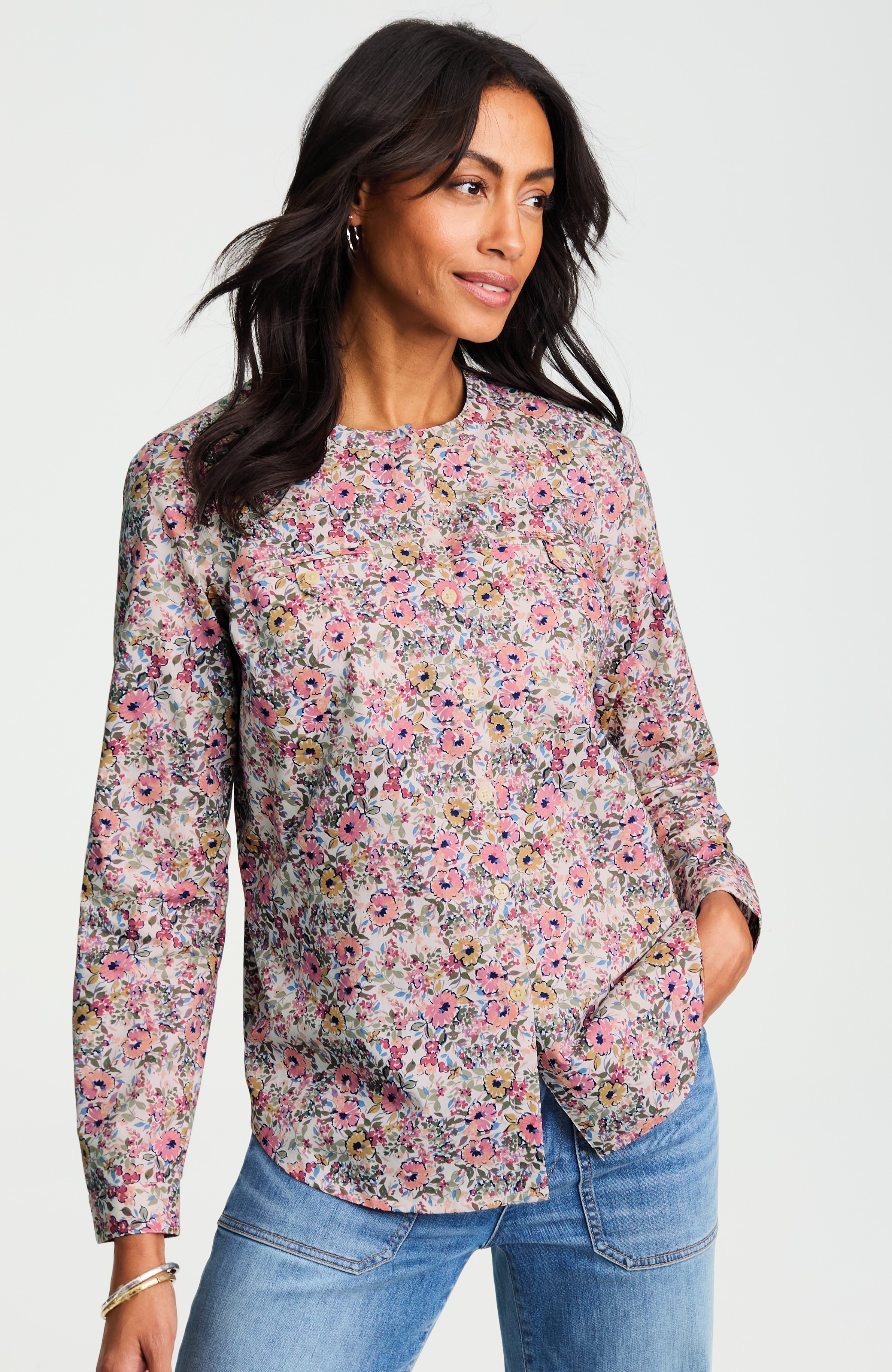 pima cotton band-collar shirt