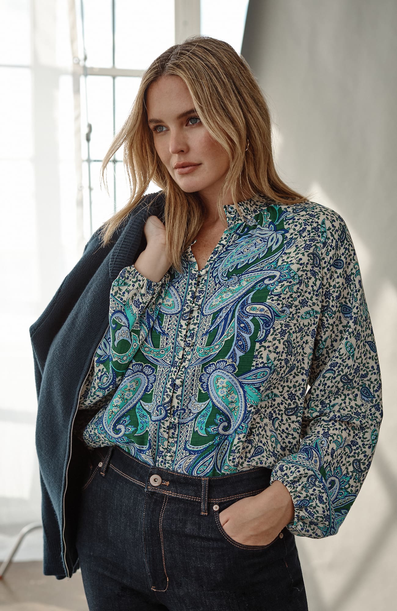 Jjill Tall Placed-paisley Top In Barley Paisley Feather