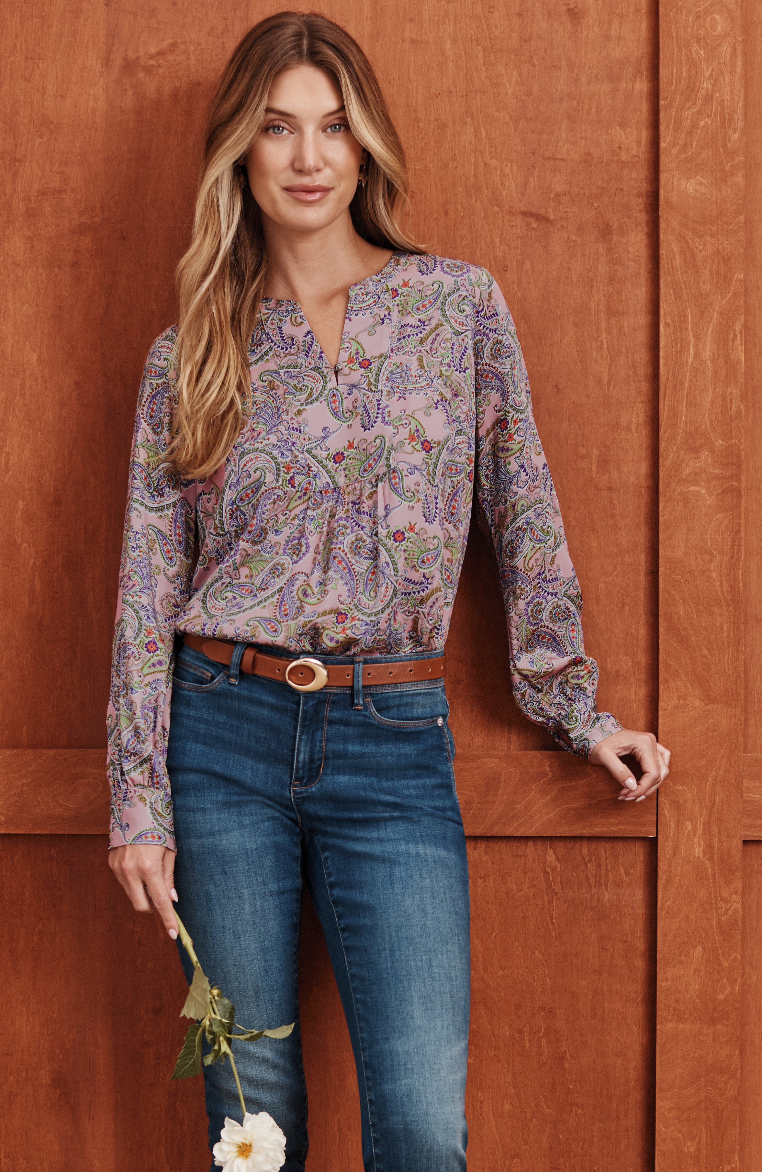 Paisley-Printed Satin Top | JJill