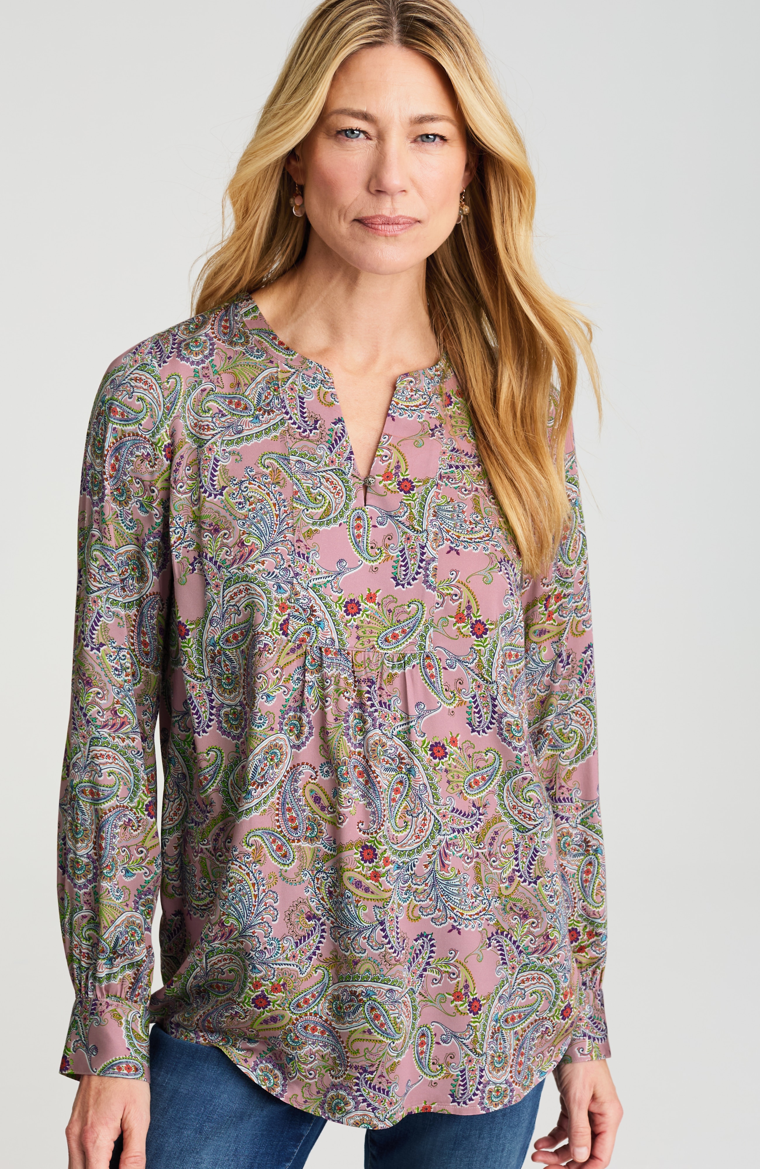 paisley-printed satin top