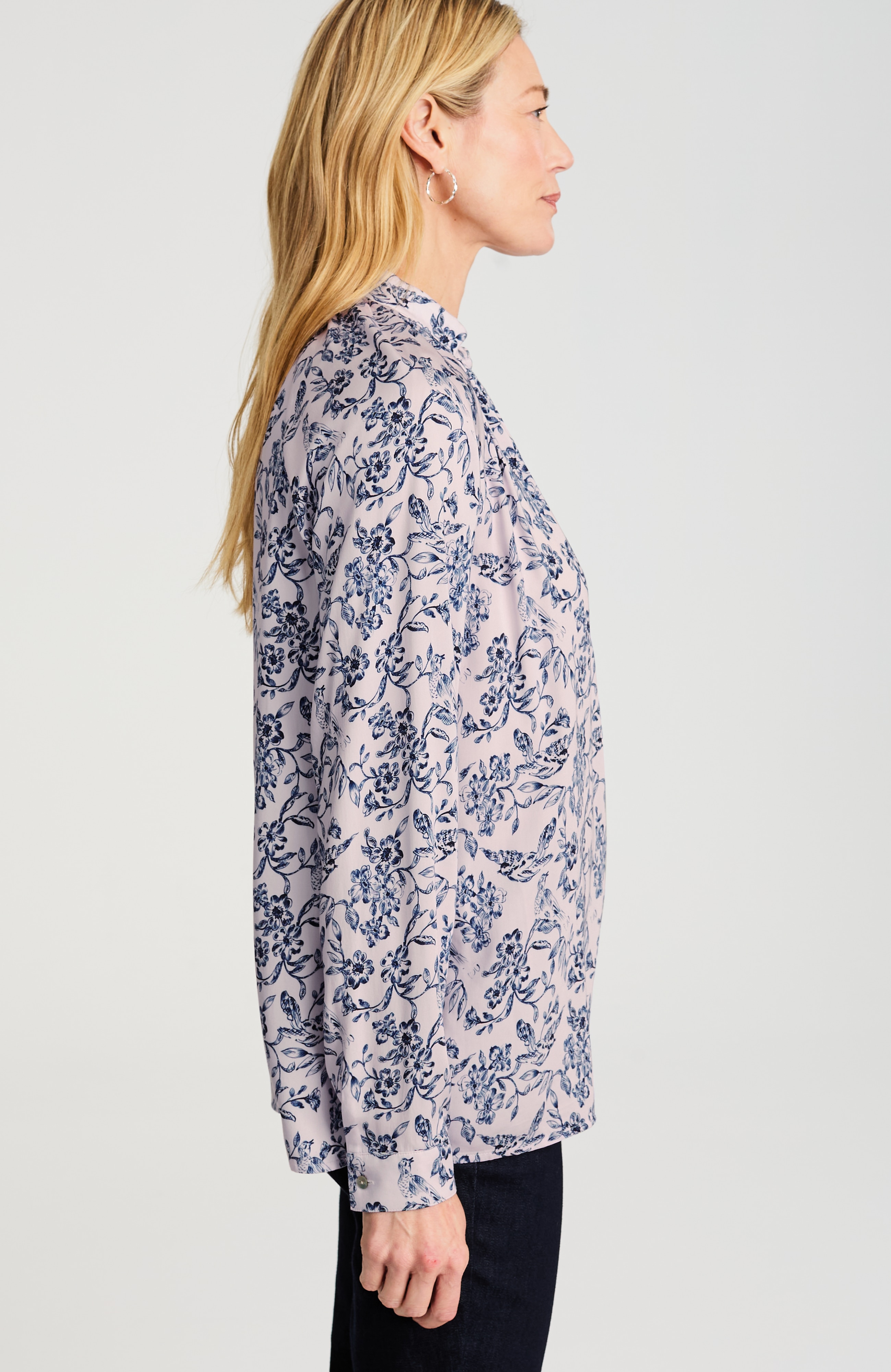 bird-printed satin top