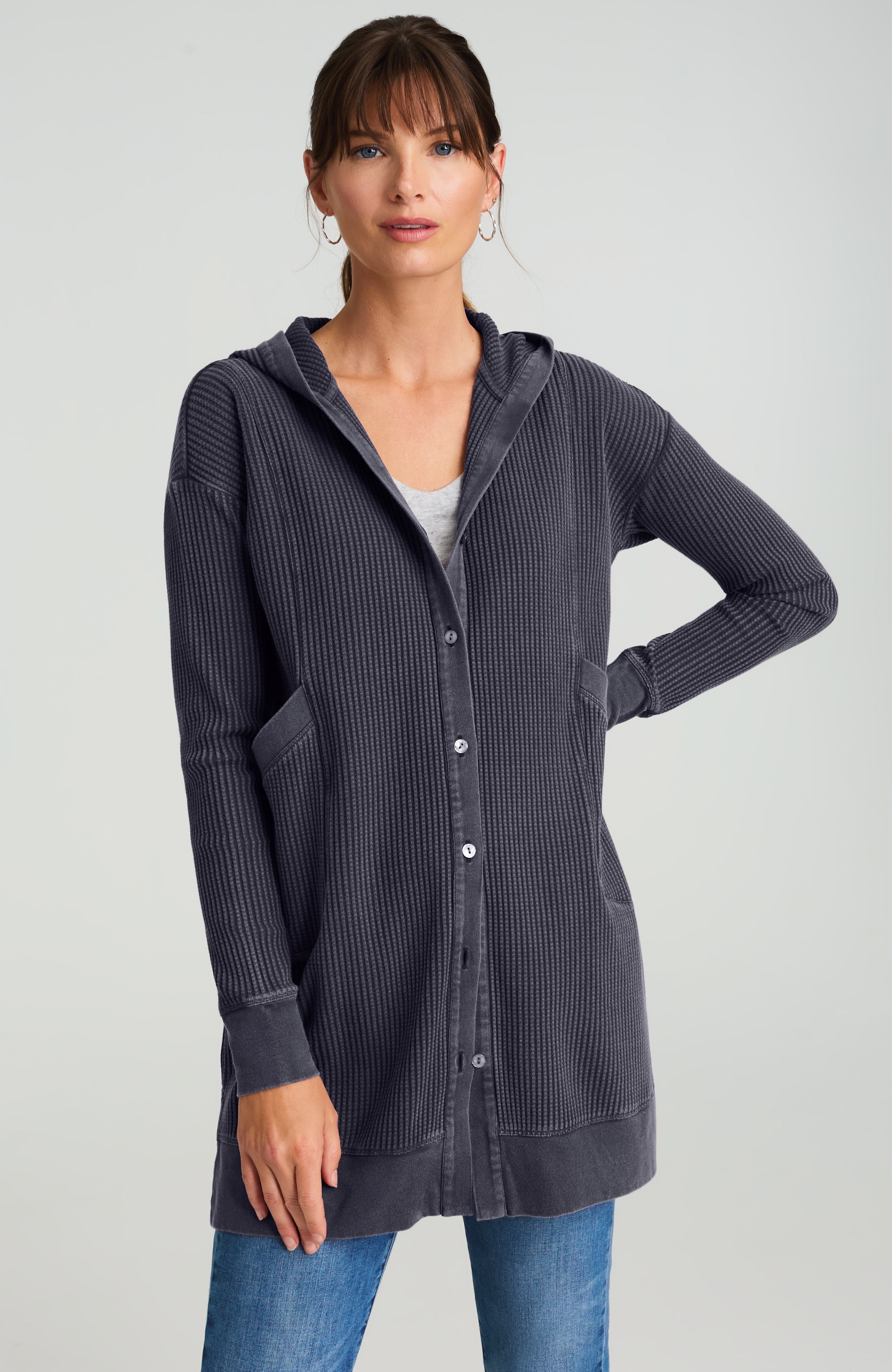 pure jill waffle hooded jacket