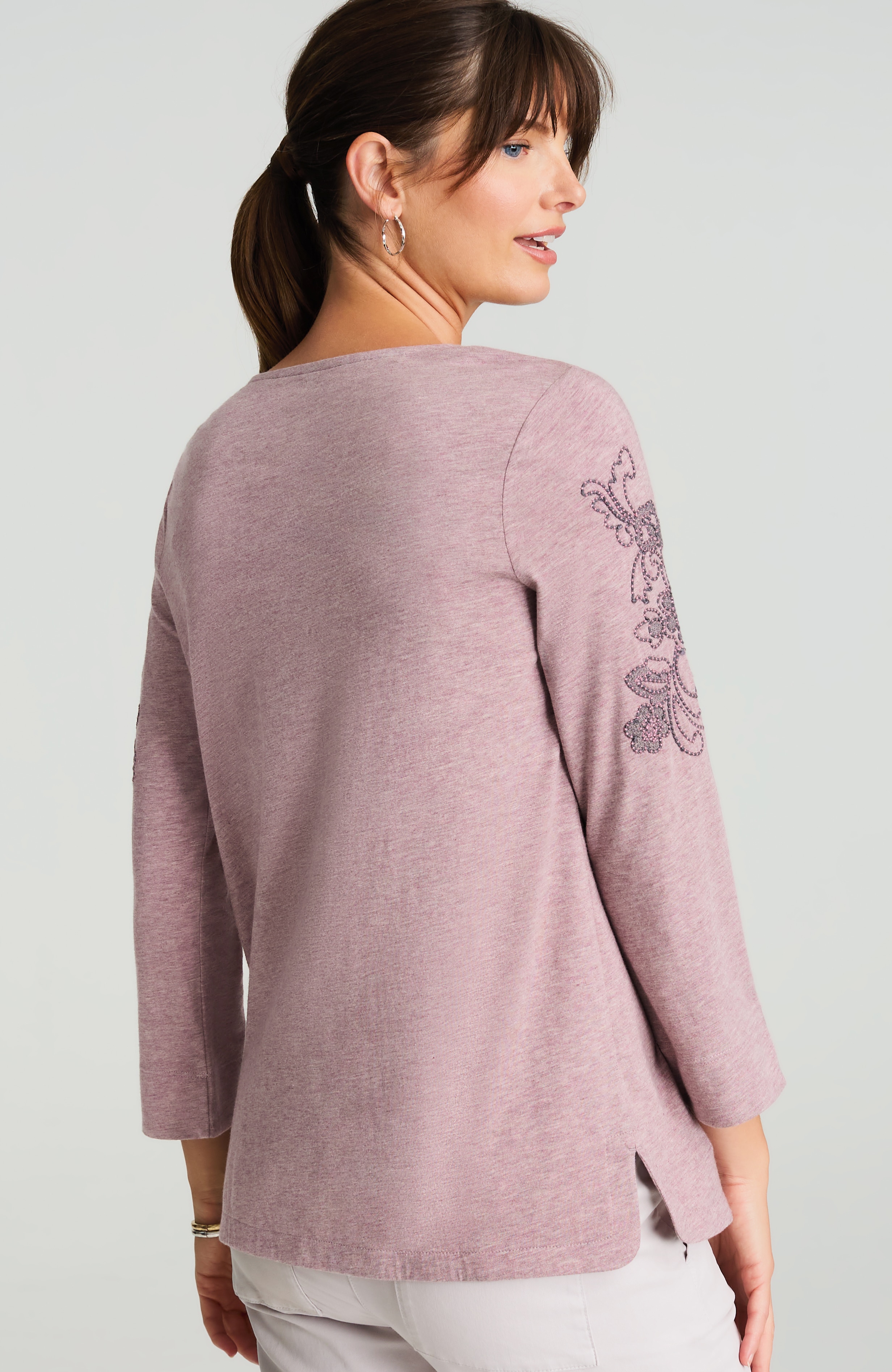 pure jill floral-embroidered top
