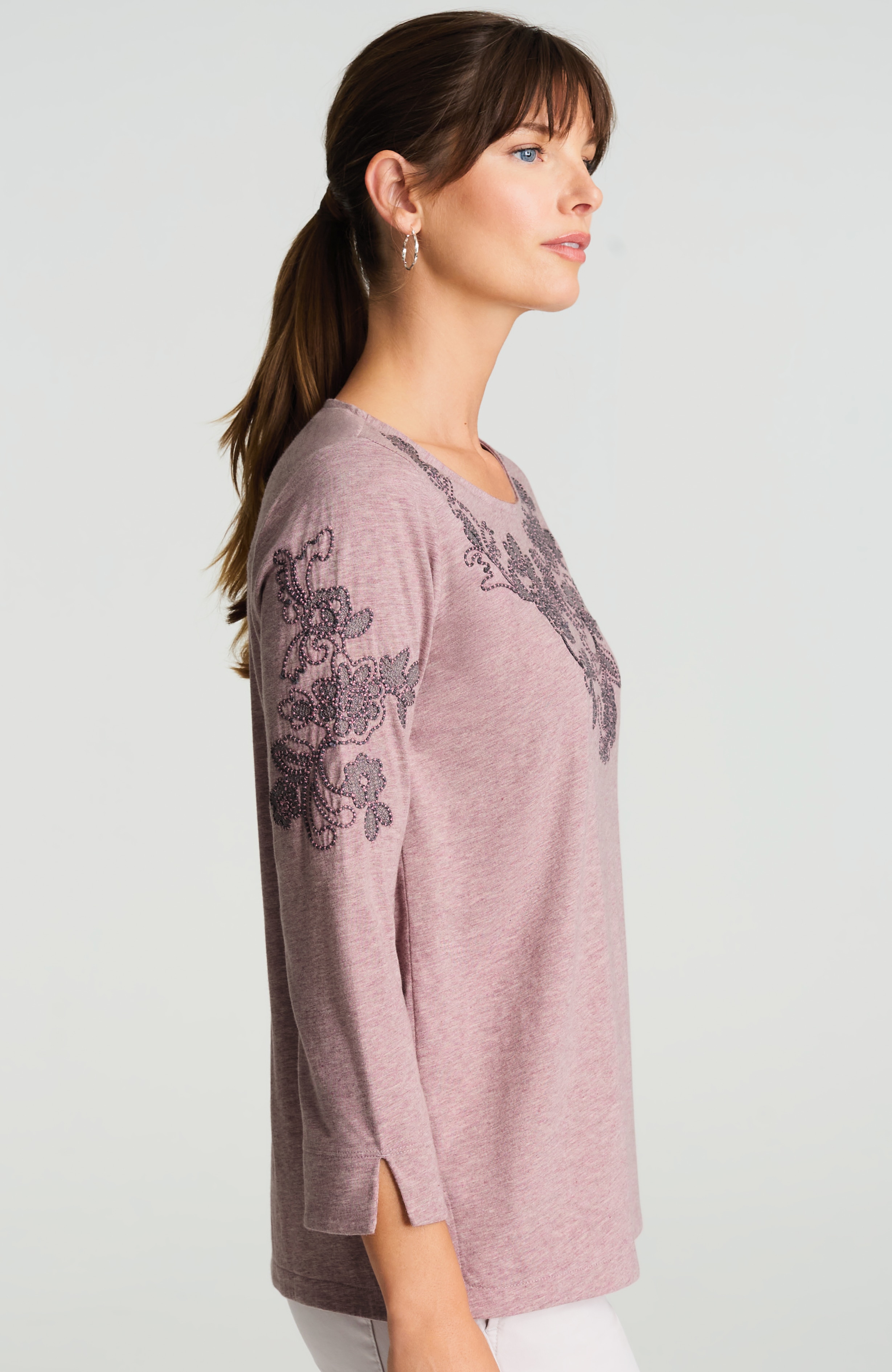 pure jill floral-embroidered top