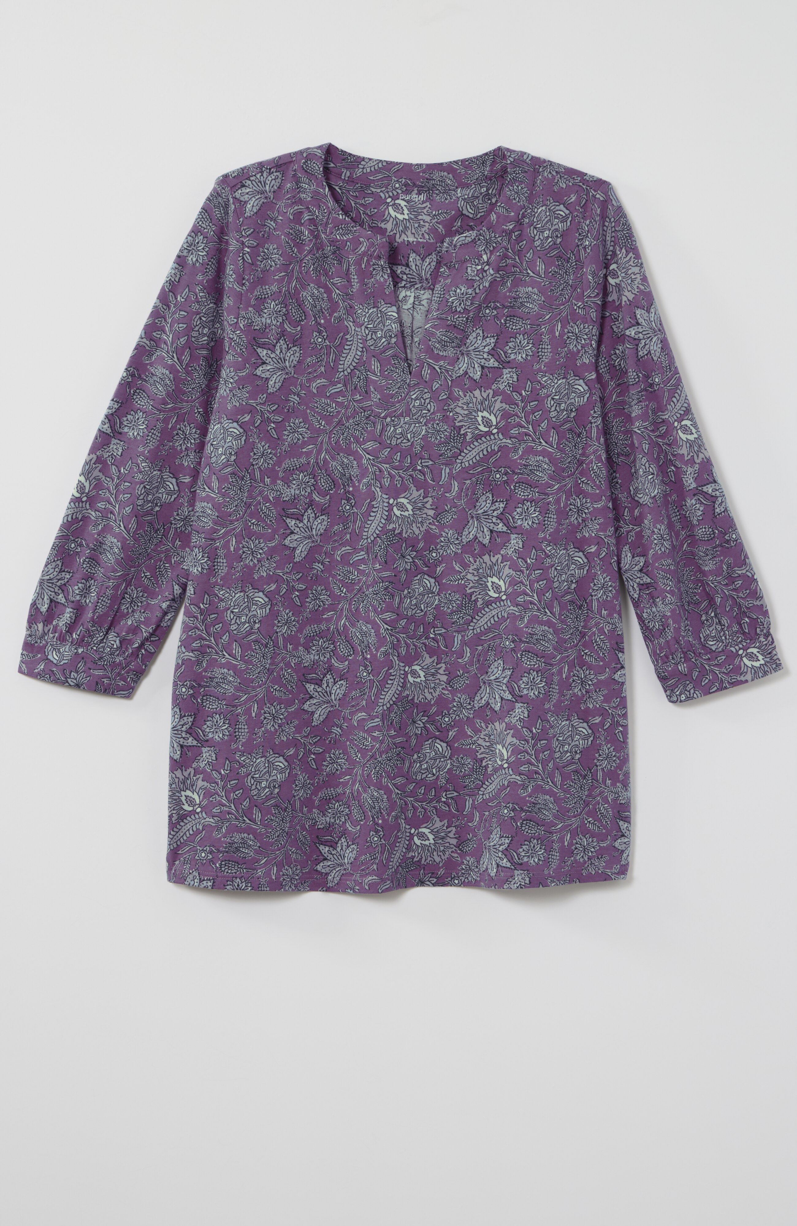 pure jill printed split-neck top