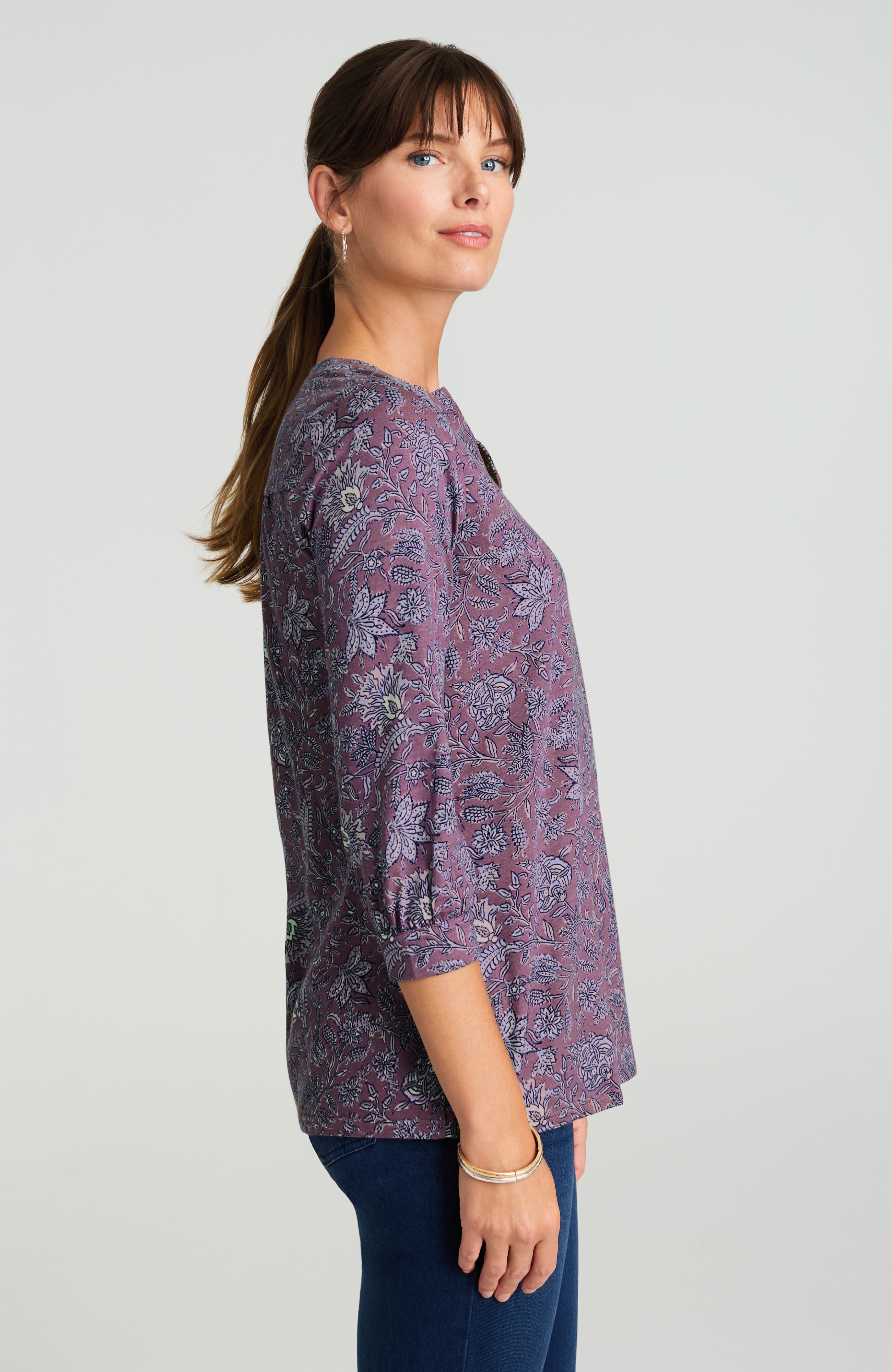 PURE JILL PRINTED SPLIT-NECK TOP | JJill