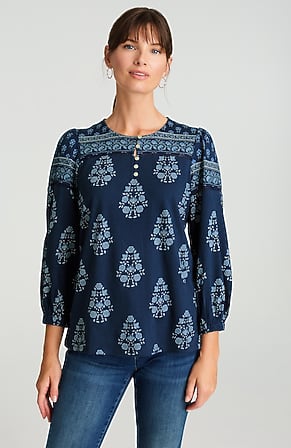 Image for Pure Jill Border-Printed-Yoke Top