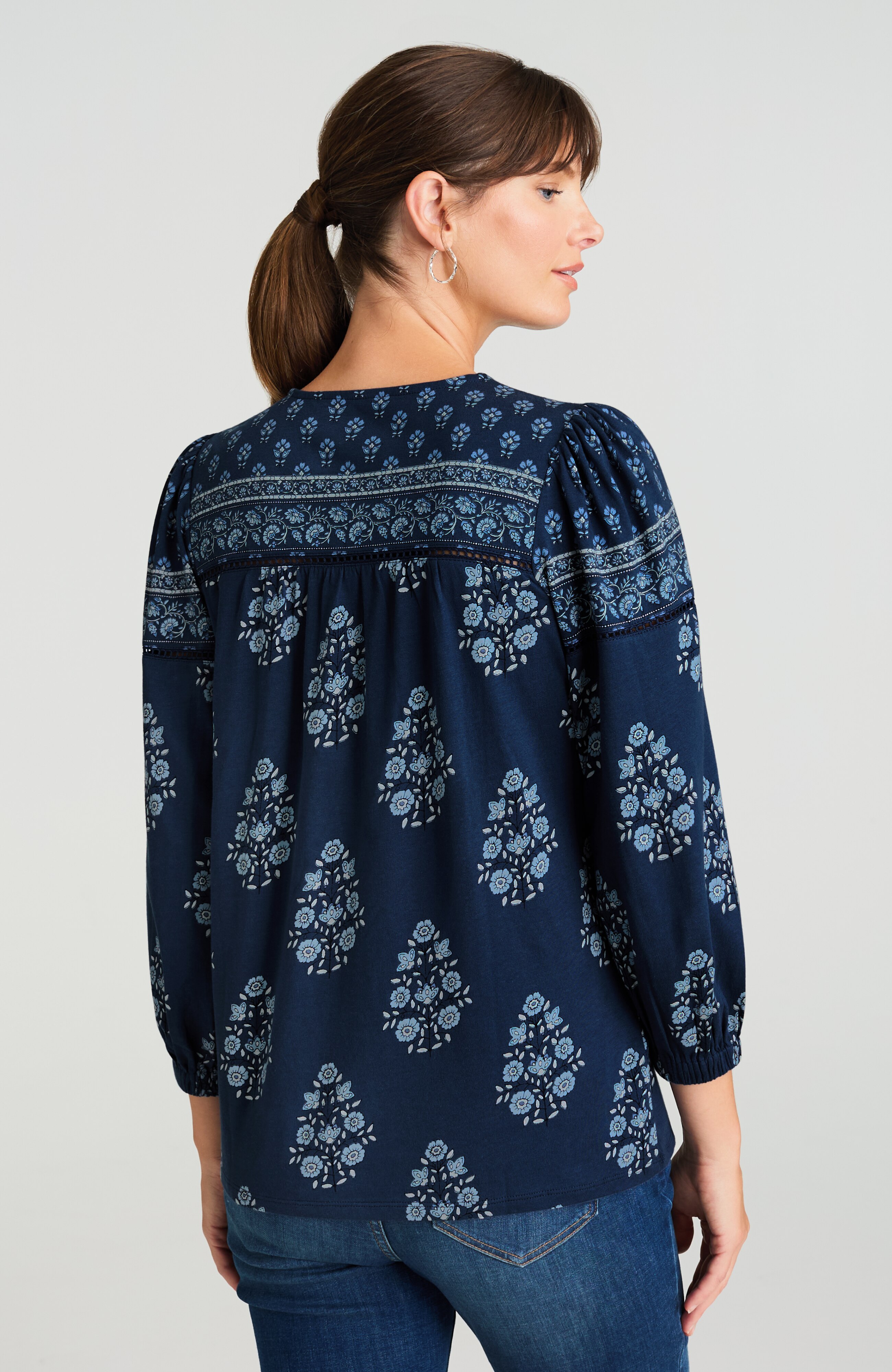 pure jill border-printed-yoke top