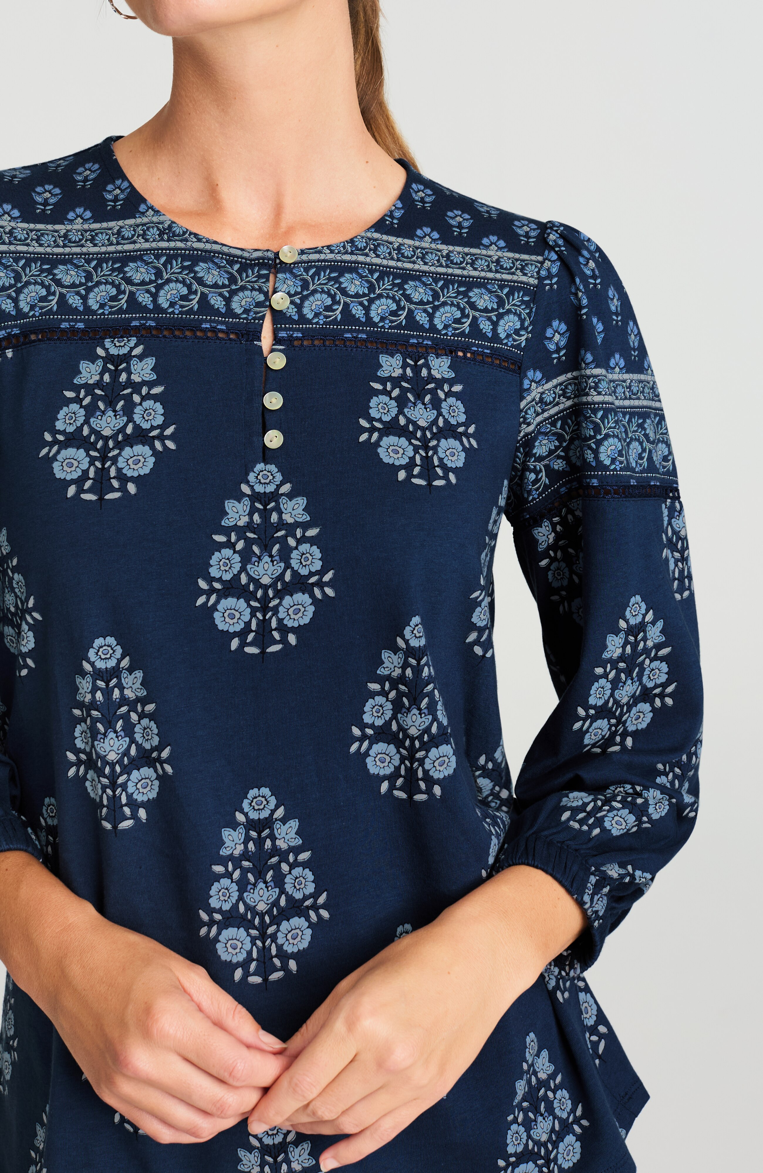 pure jill border-printed-yoke top
