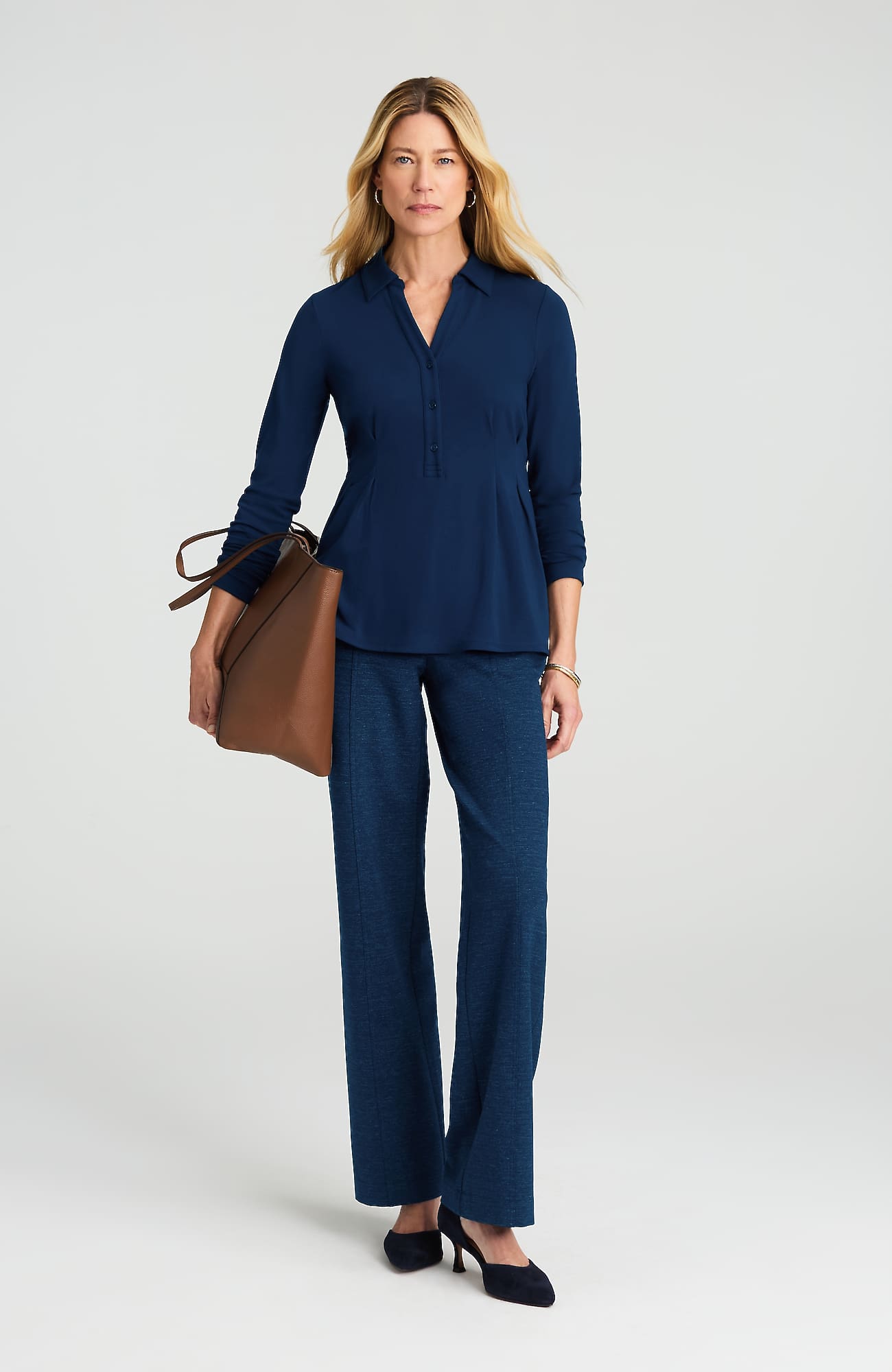 Jjill Wearever Pleated Knit Shirt In Navy Blue