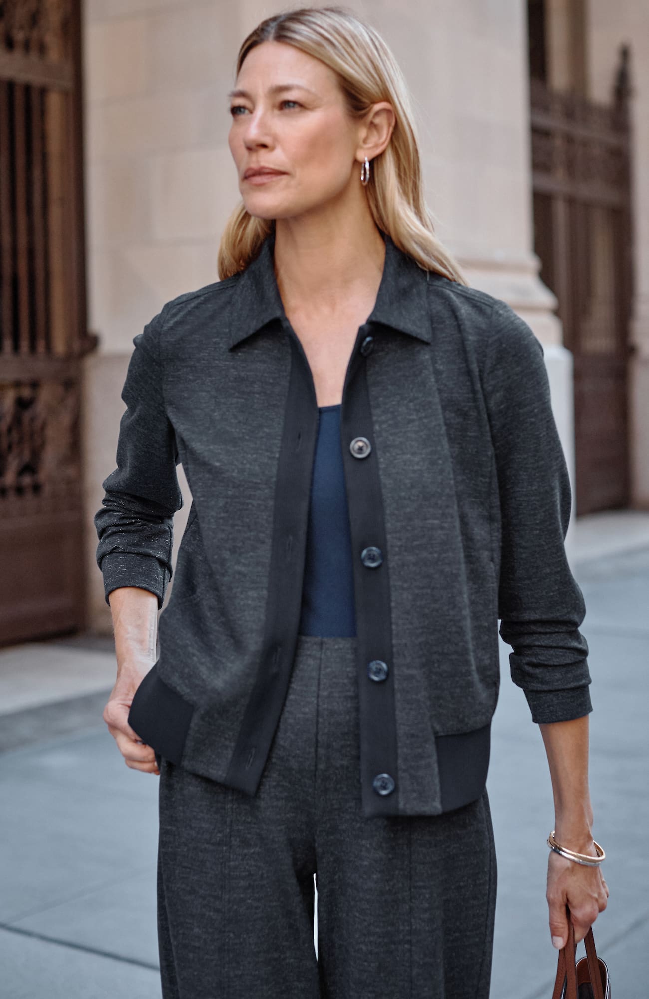 Jjill Petite Wearever Double-knit Jacket In Navy Blue Marl