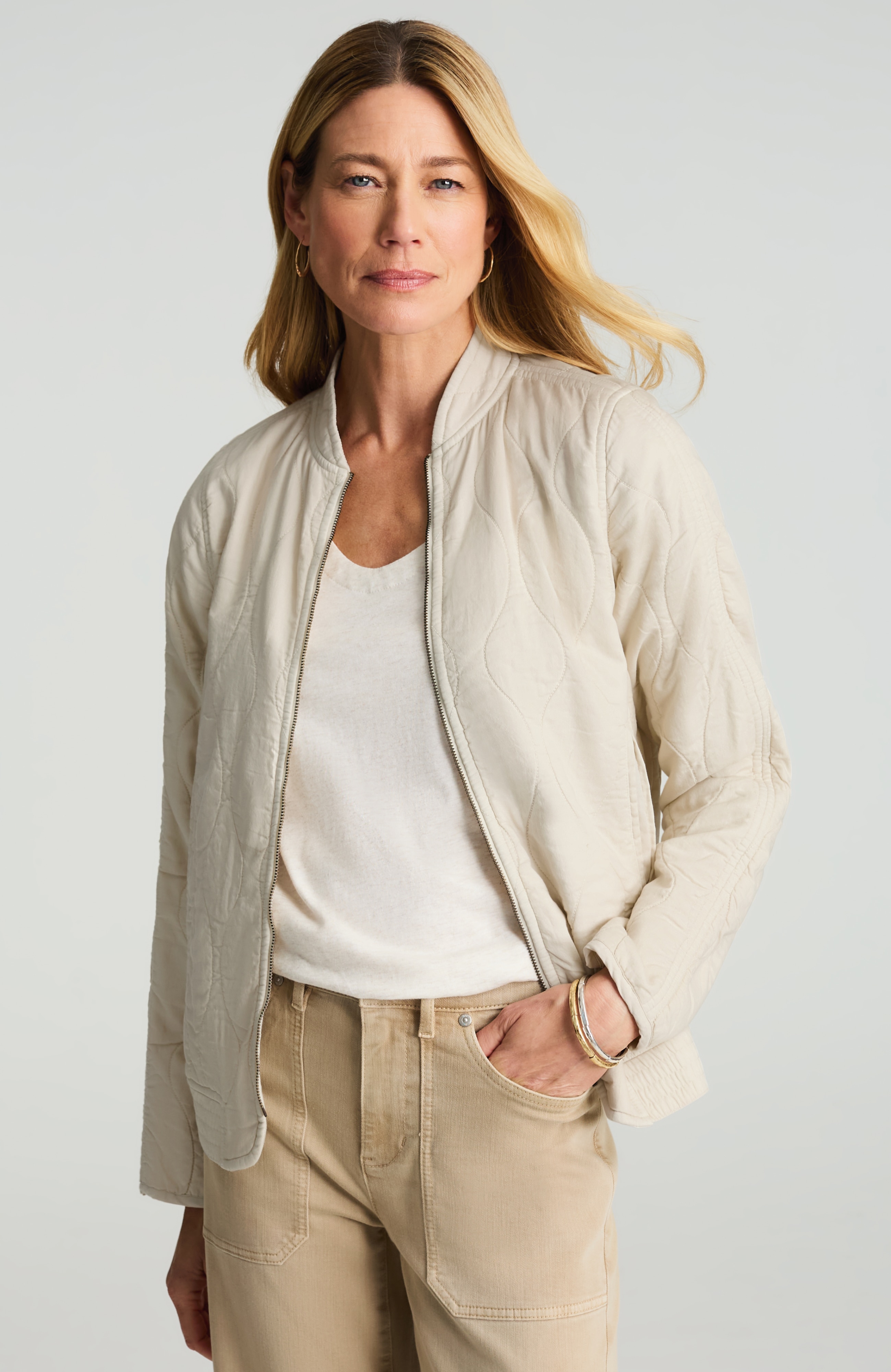 garment-dyed quilted zip-front jacket