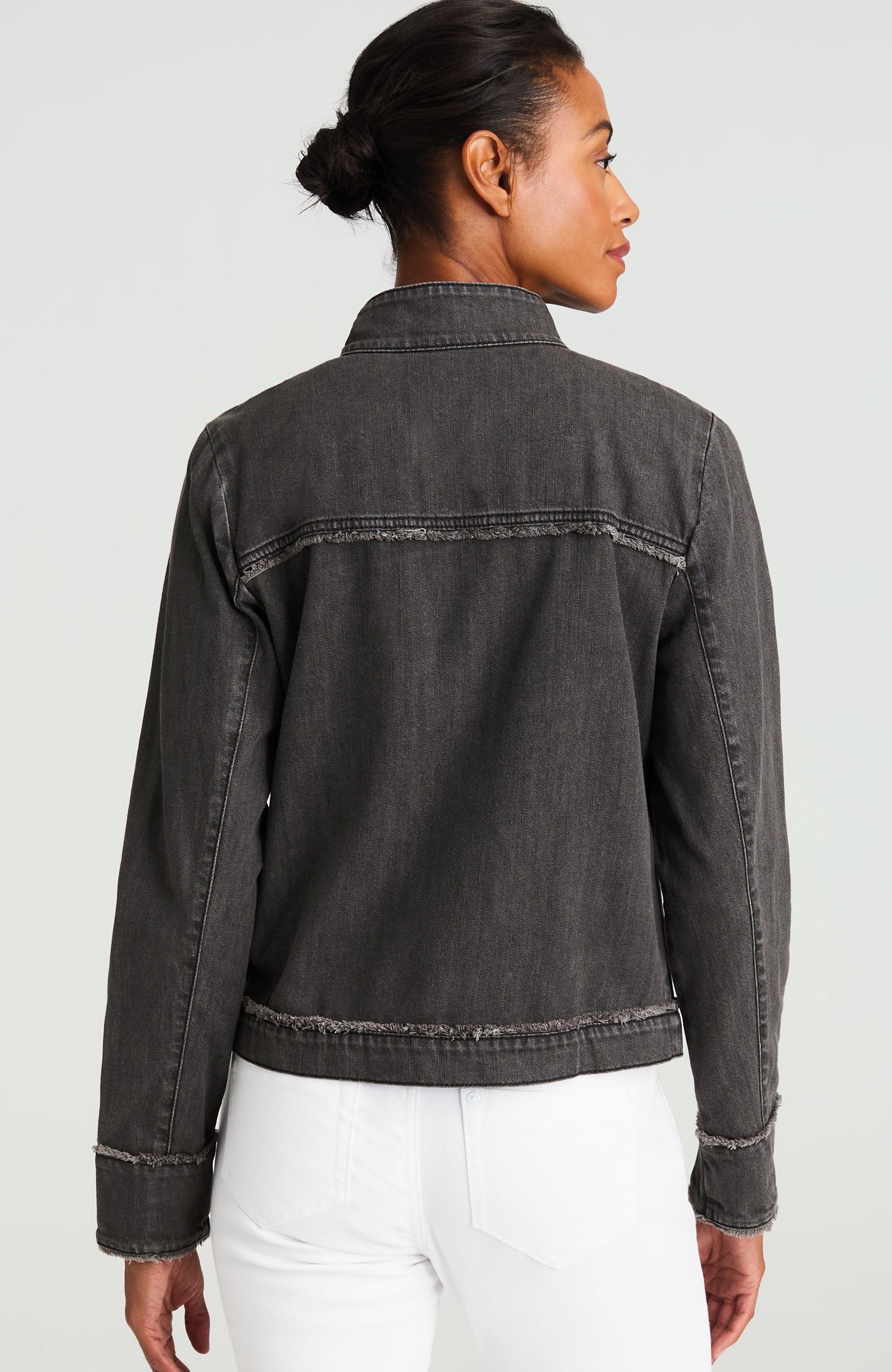 Fringed Denim Patch-Pocket Jacket | JJill