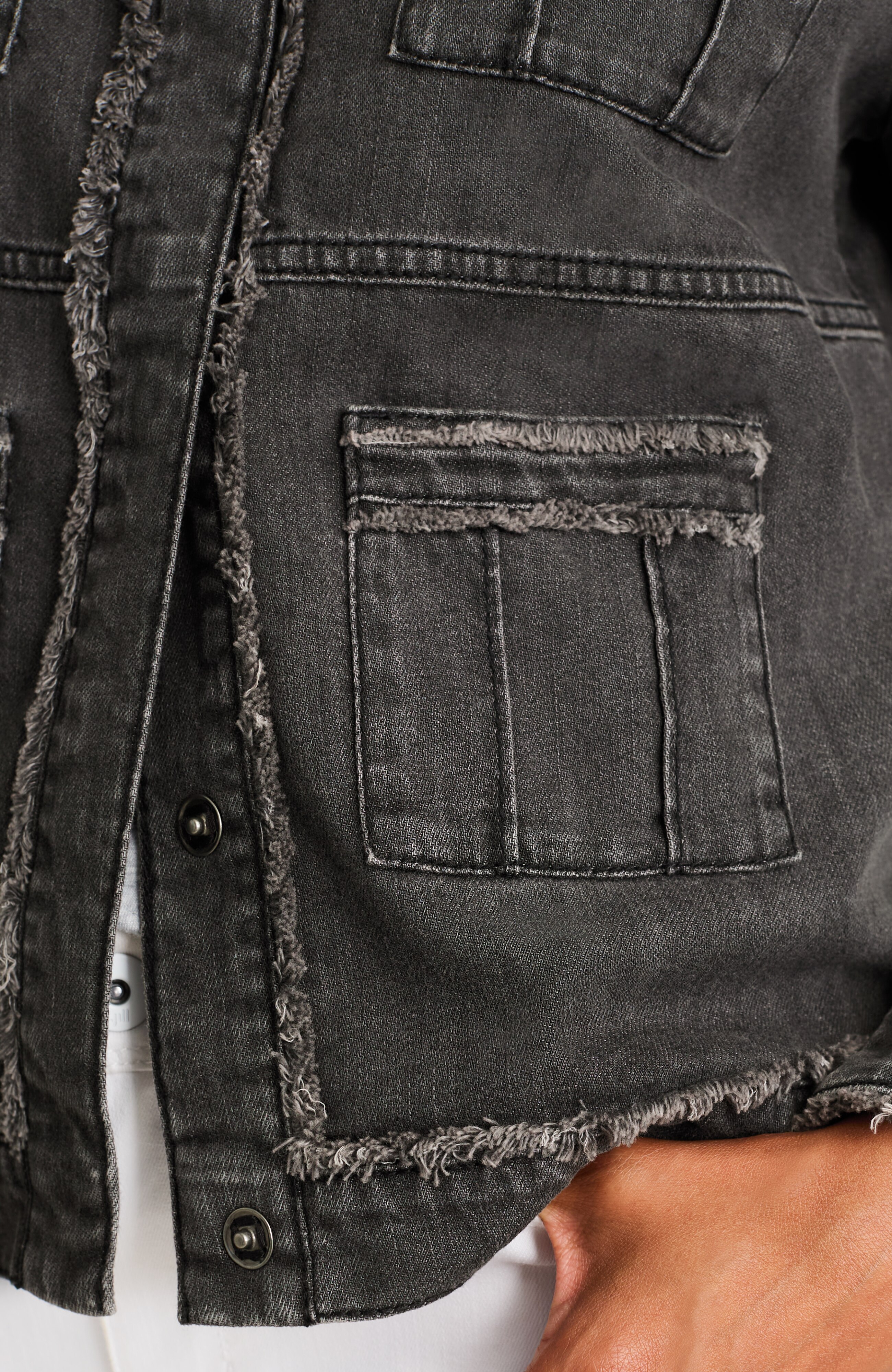 fringed denim patch-pocket jacket