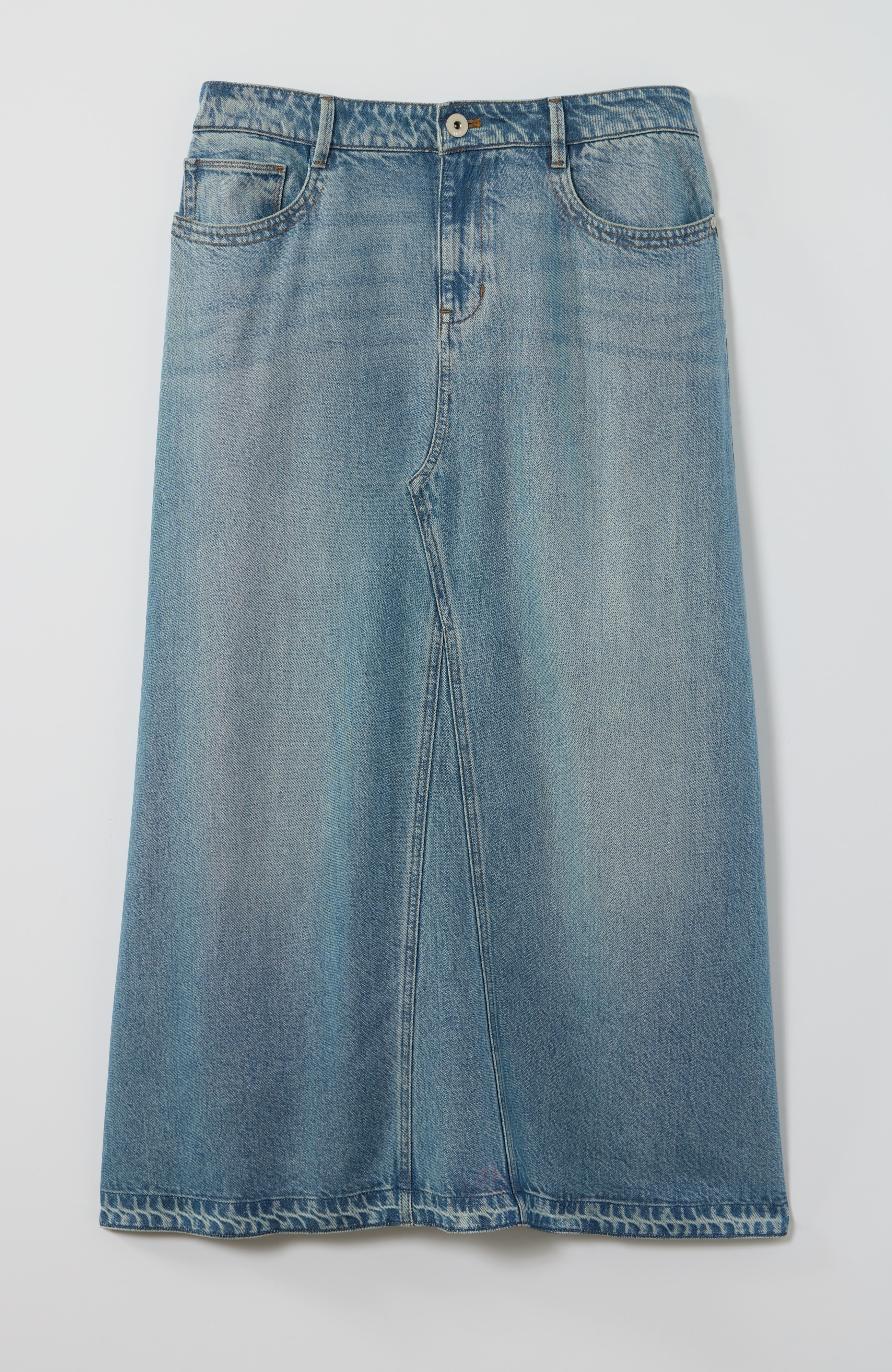 released-hem denim maxi skirt