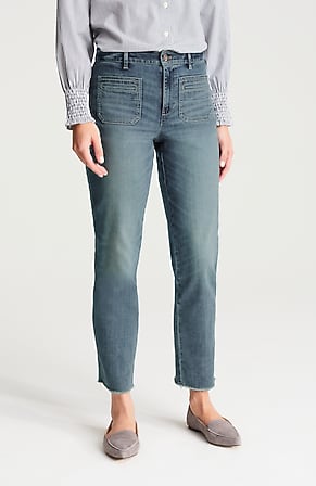 Image for Curvy-Fit Patch-Pocket Fringe-Hem Jeans