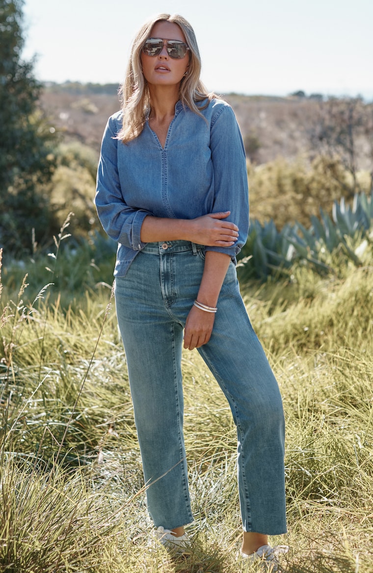 Primary view of the mid-rise straight-leg ankle jeans