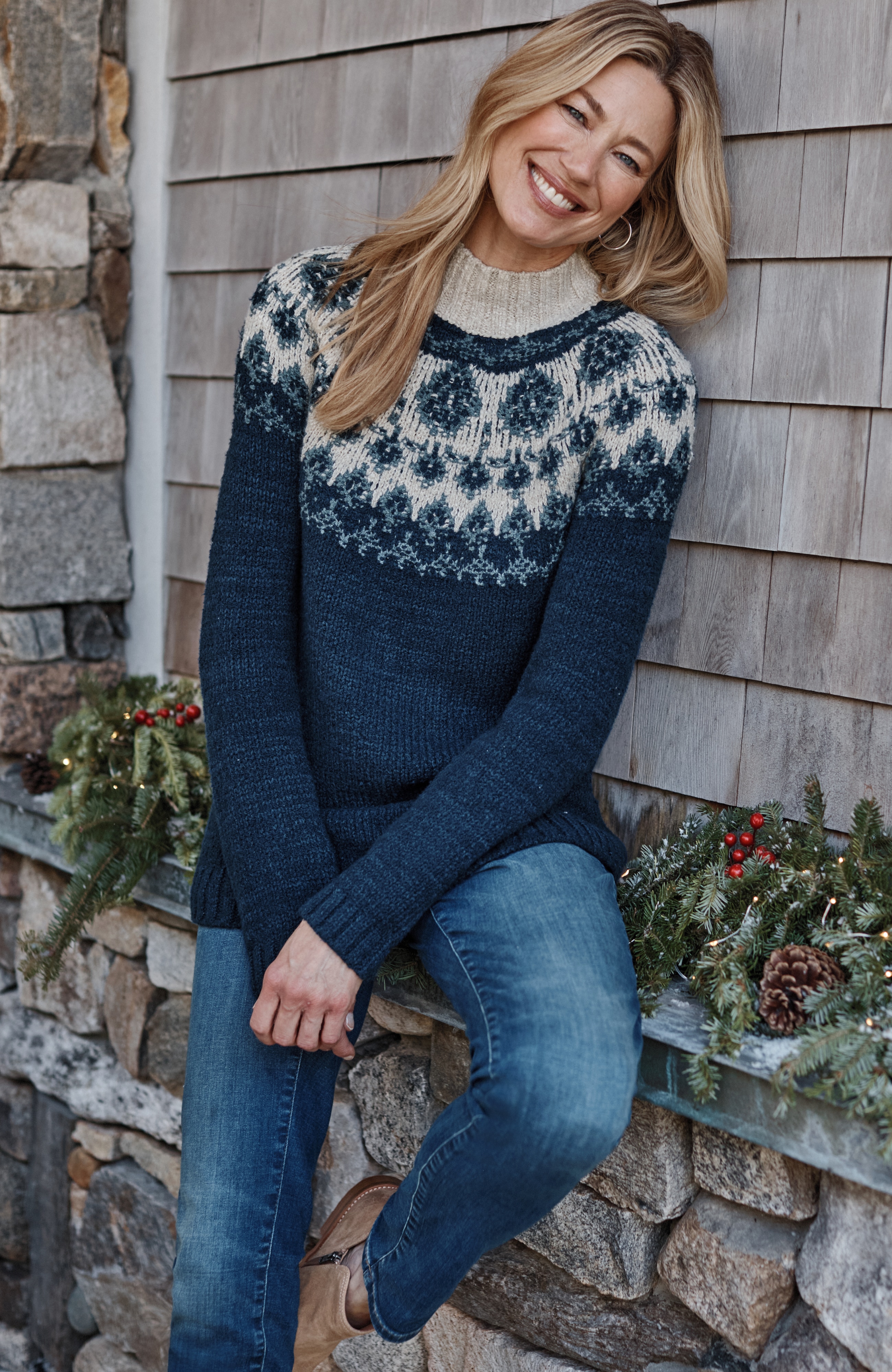 fair isle mock-neck sweater