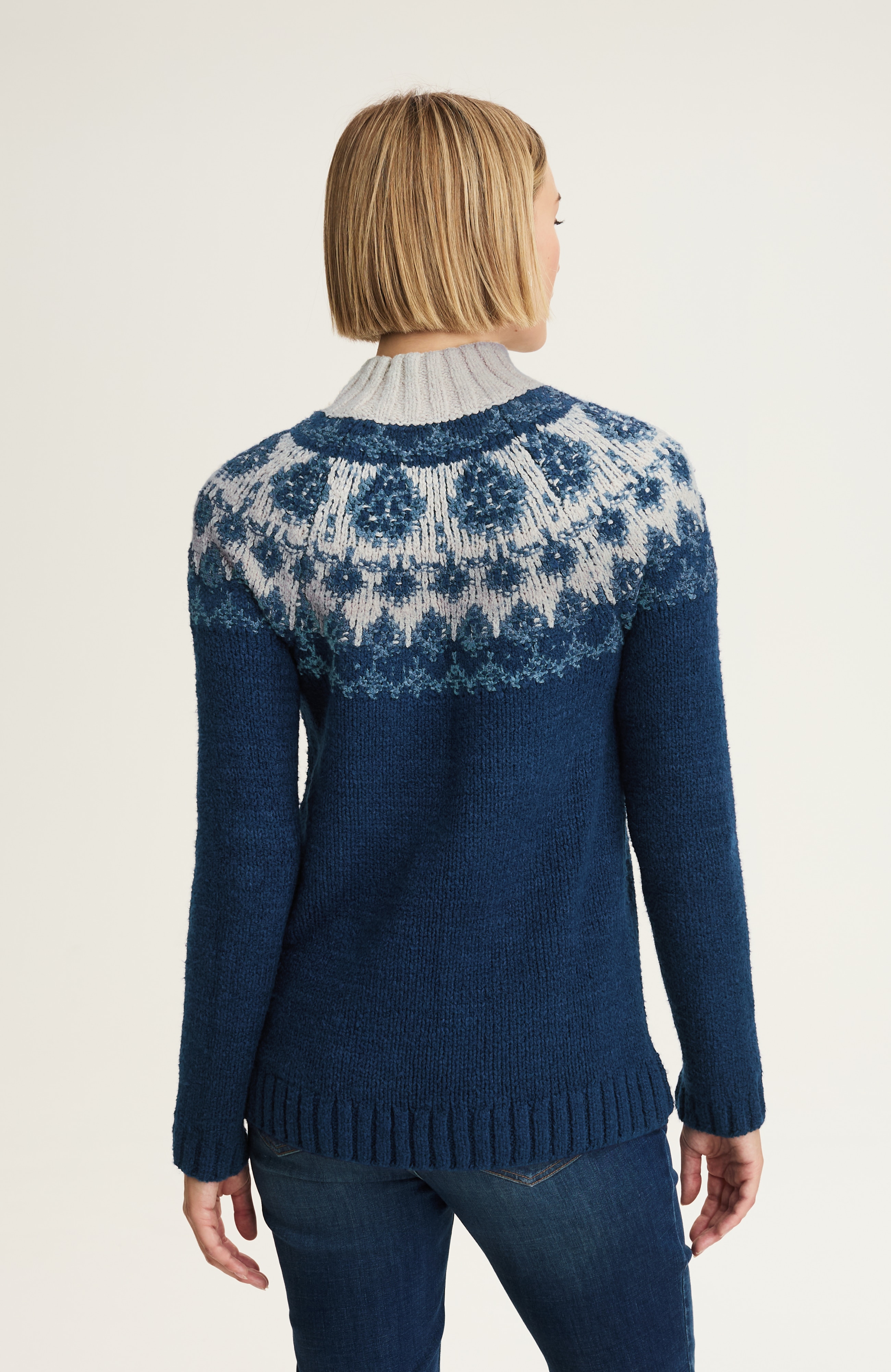 fair isle mock-neck sweater