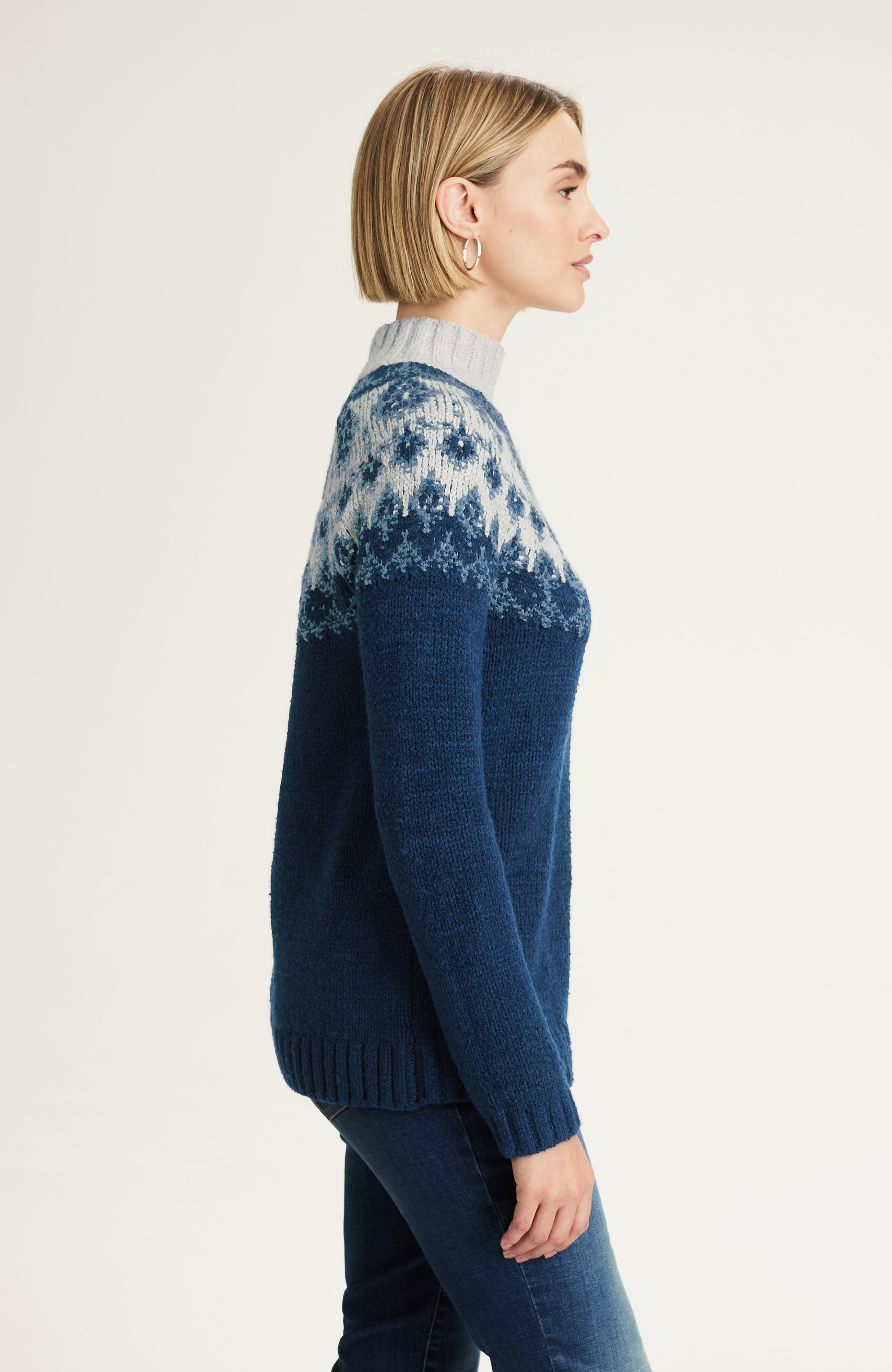 fair isle mock-neck sweater
