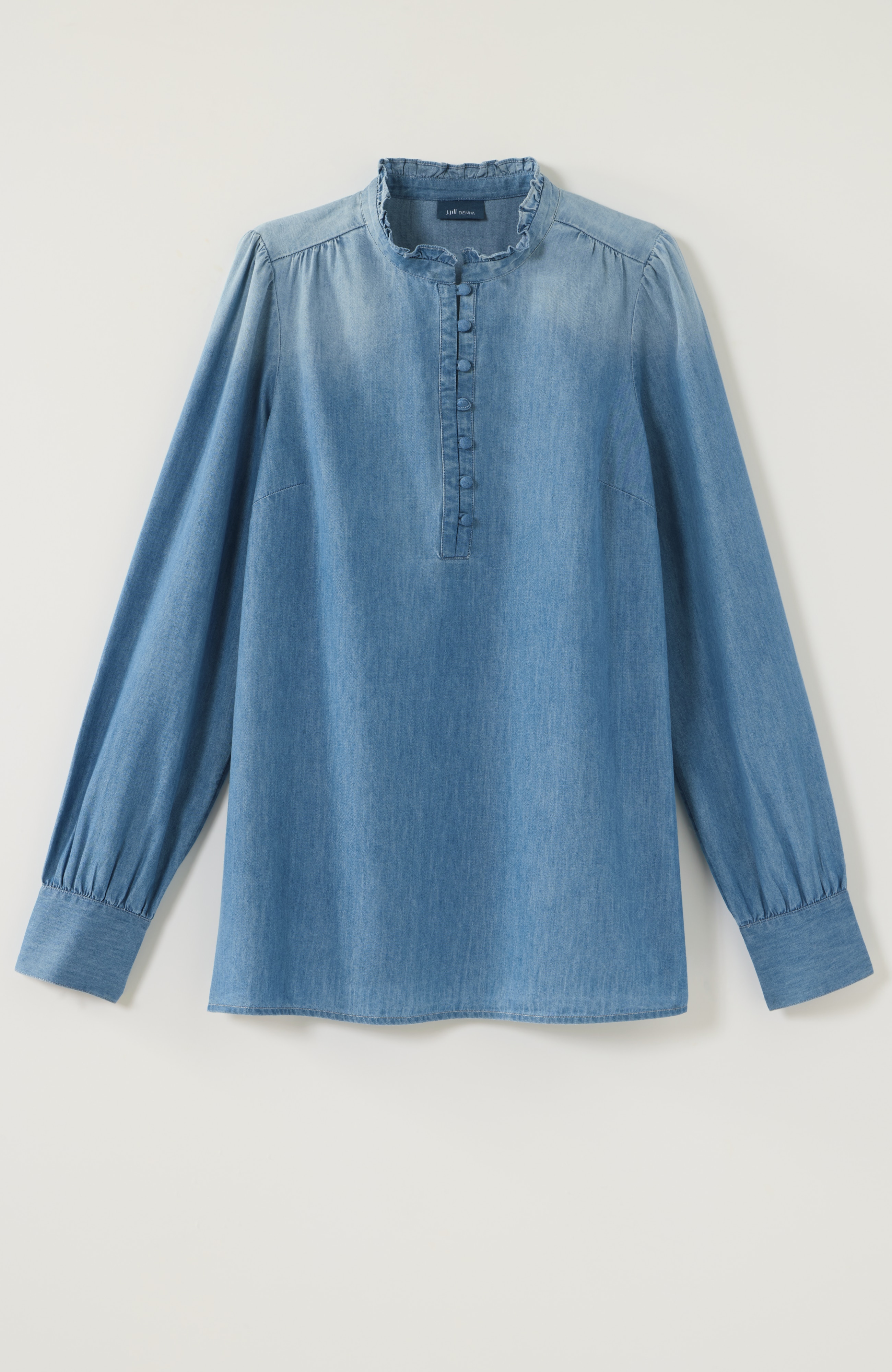 indigo stand-collar top