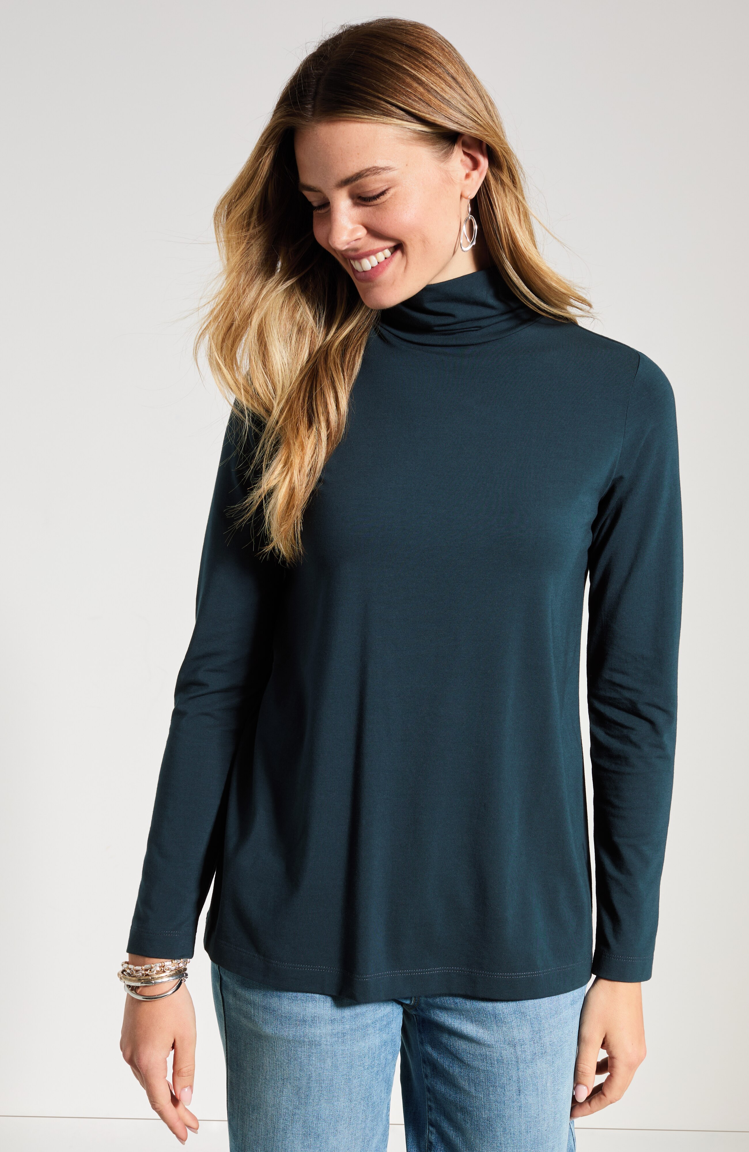 Luxe Supima Shirred Turtleneck