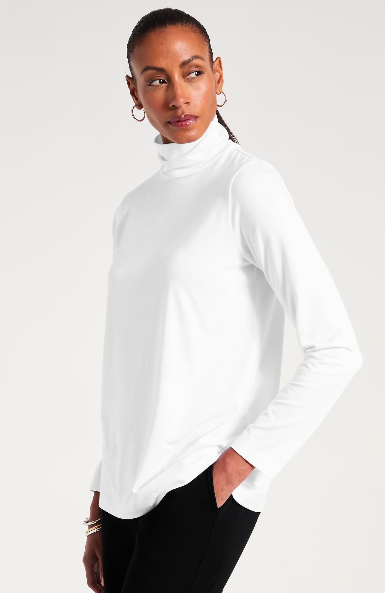 Women's Petite Luxe Supima Shirred Turtleneck (White) (Size: XSP) J. Jill