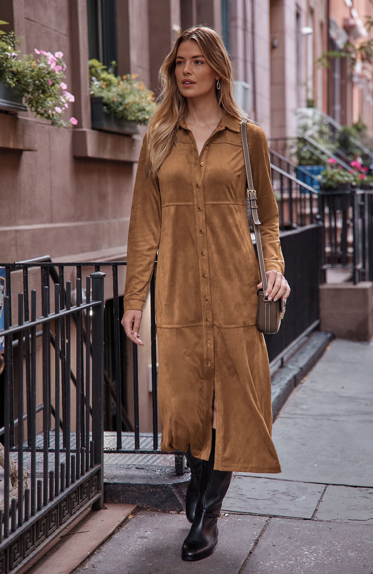 Women's Tall Faux-Suede Shirtdress (Brown) (Size: XLT) J. Jill