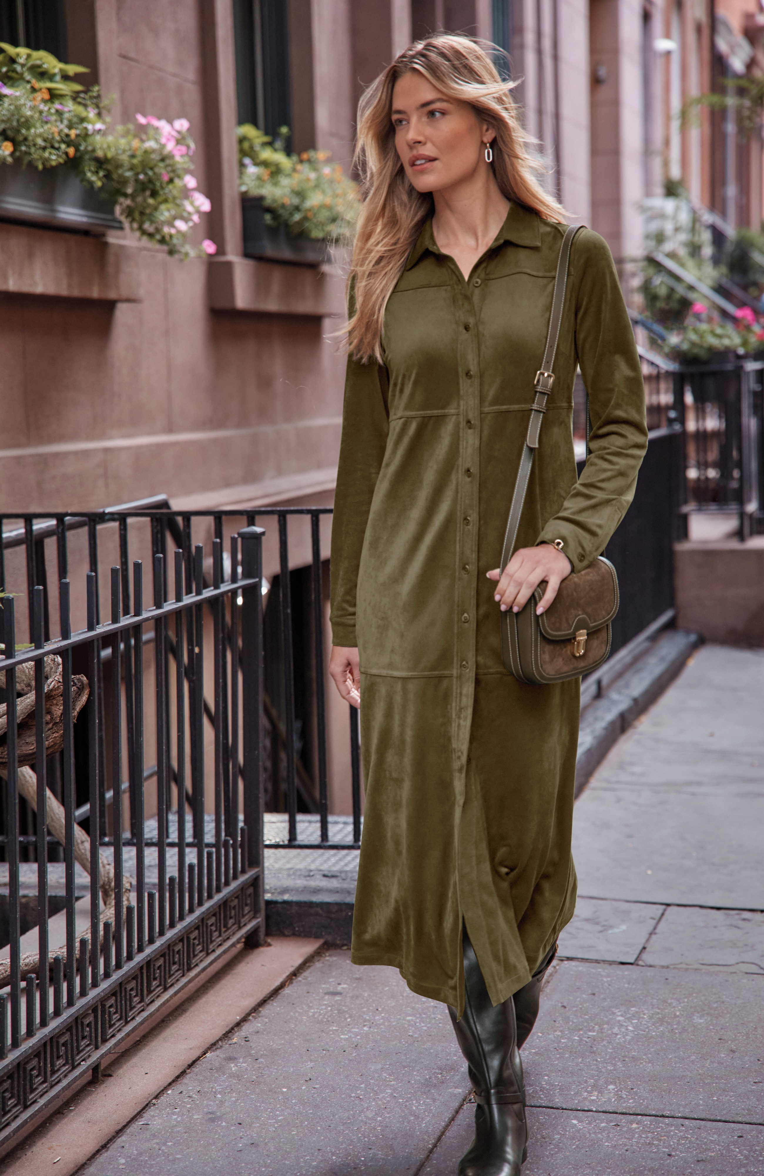 Faux-Suede Shirtdress
