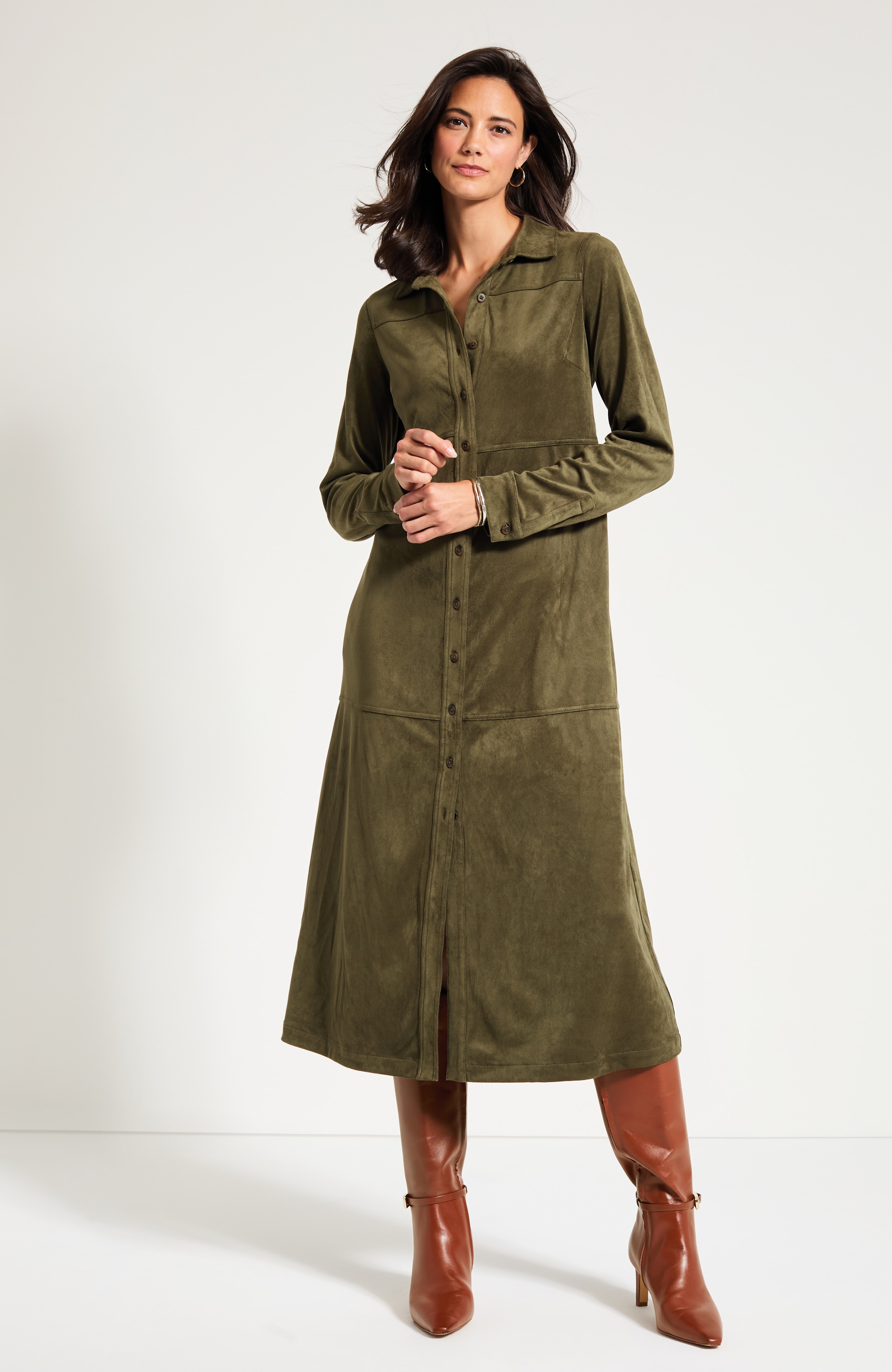Faux-Suede Shirtdress