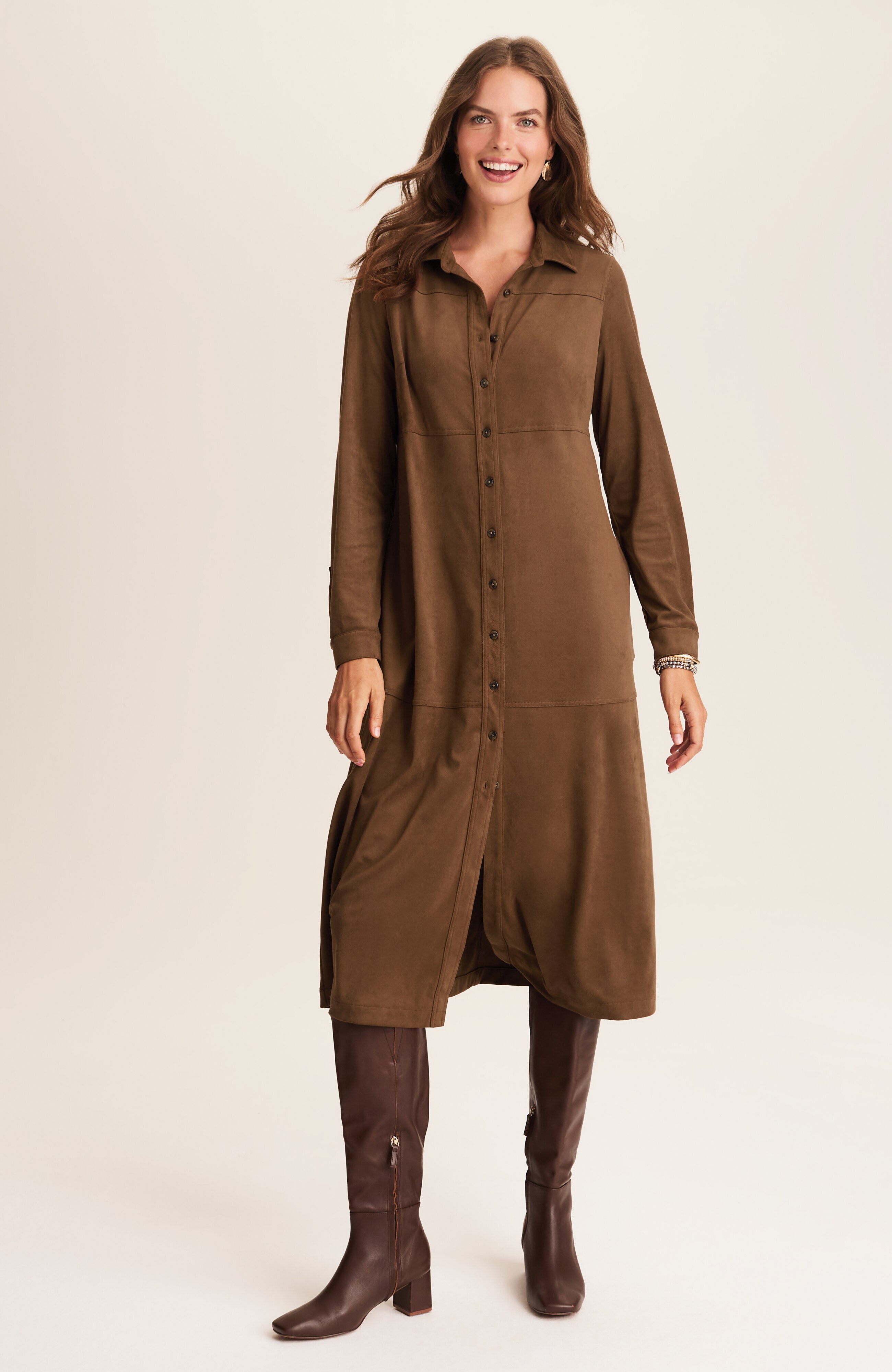 faux-suede shirtdress