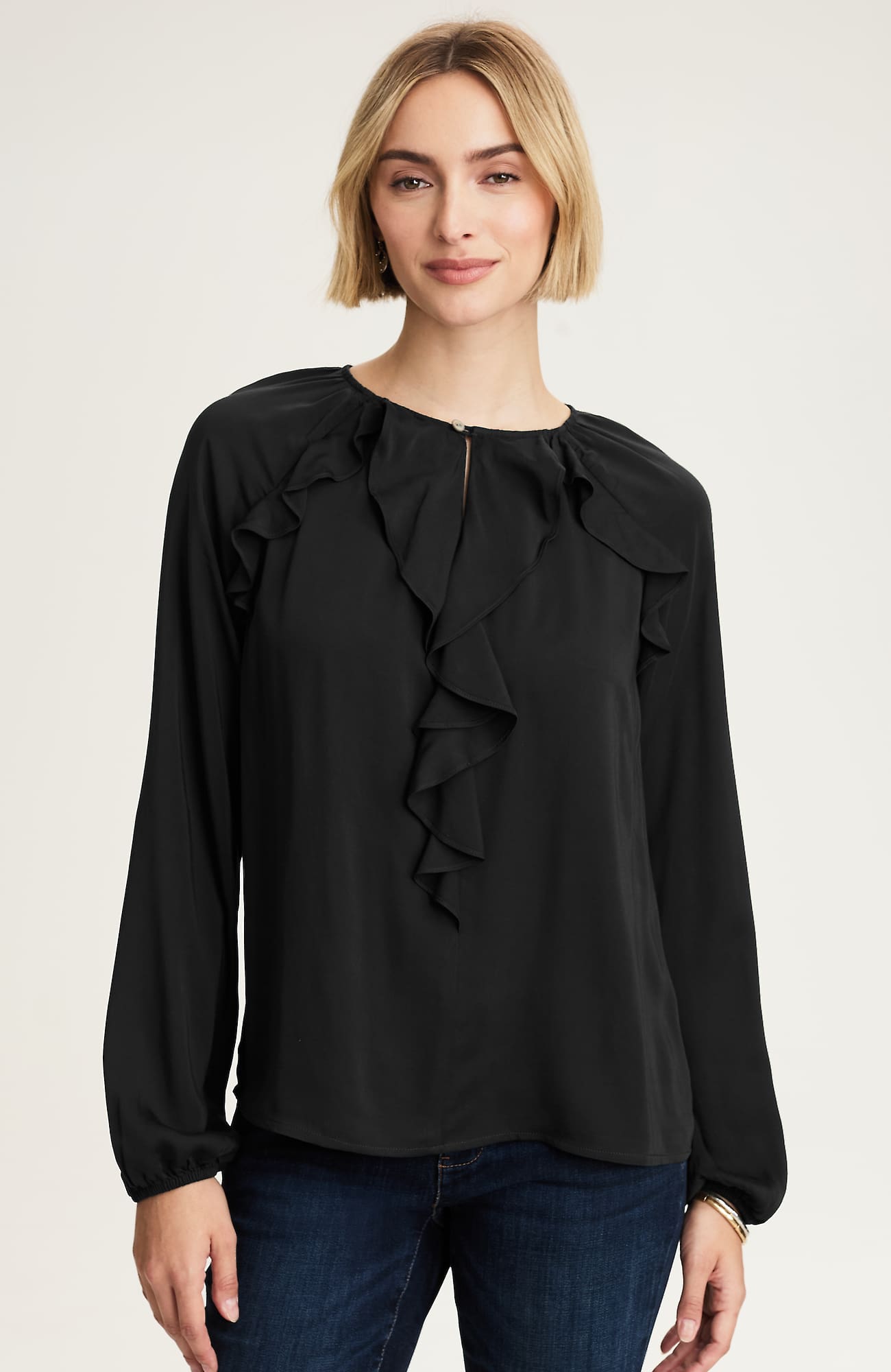 Jjill J.jill Ruffled Satin Top In Black