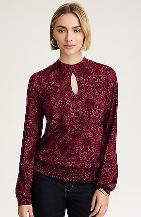 Image for Printed Smocked-Hem Top