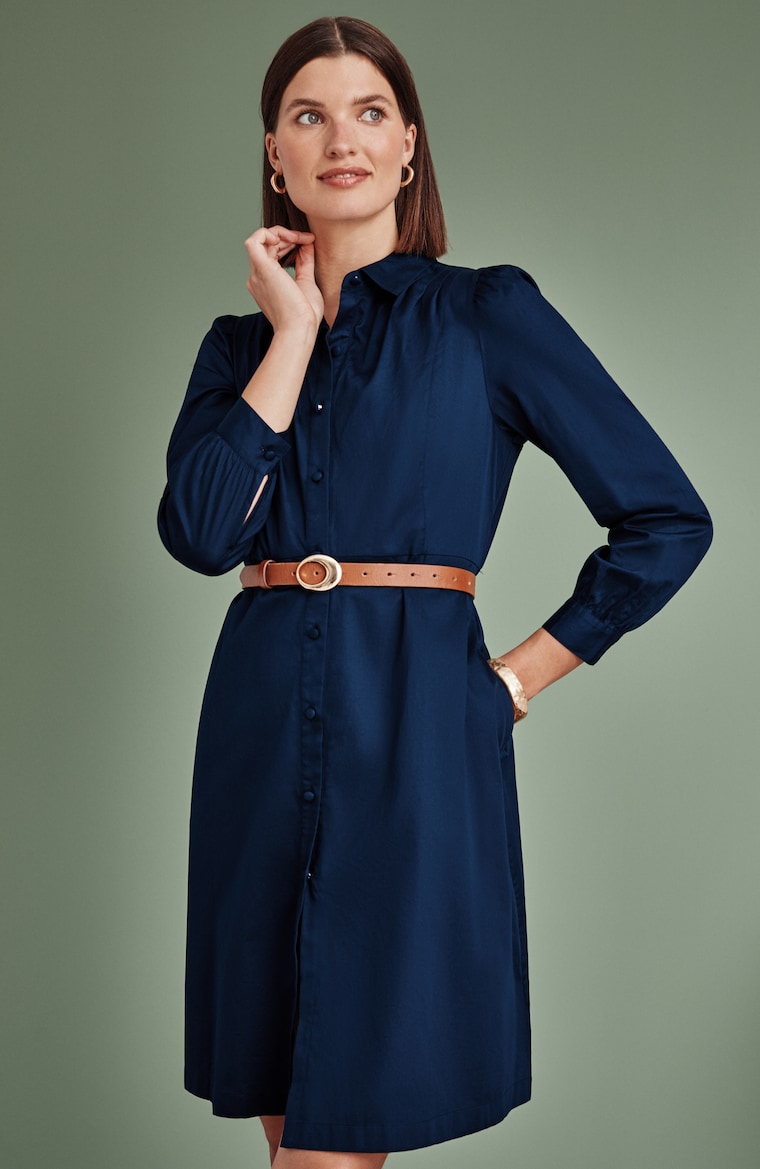 button front shirt dress Women's Show Me the Way Light Blue Cotton Midi | Size: L tone buttons Cabana Life - Harbor Gauze