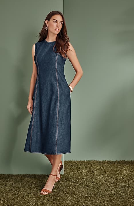 j jill embroidered denim dress J. Jill Blue Denim Cotton Tan Floral Embroidered