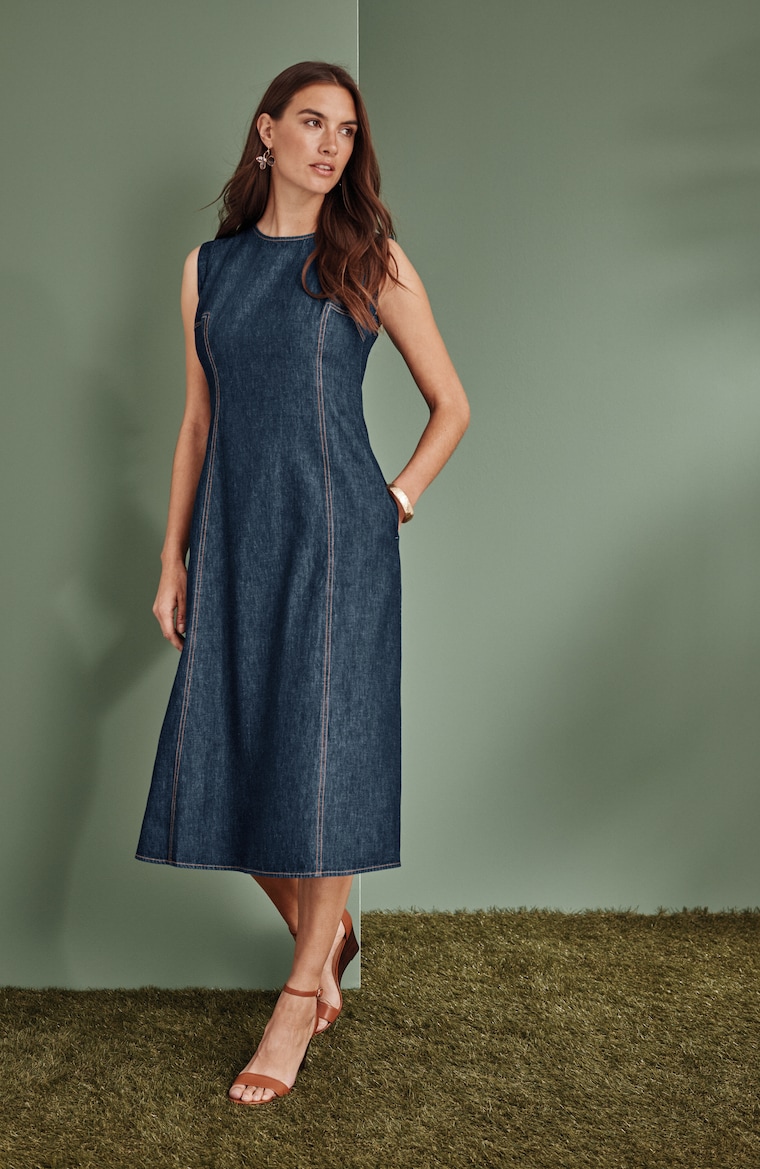 indigo midi dress Elastic Waist Midi Dress | Indigo Bloom Print | S