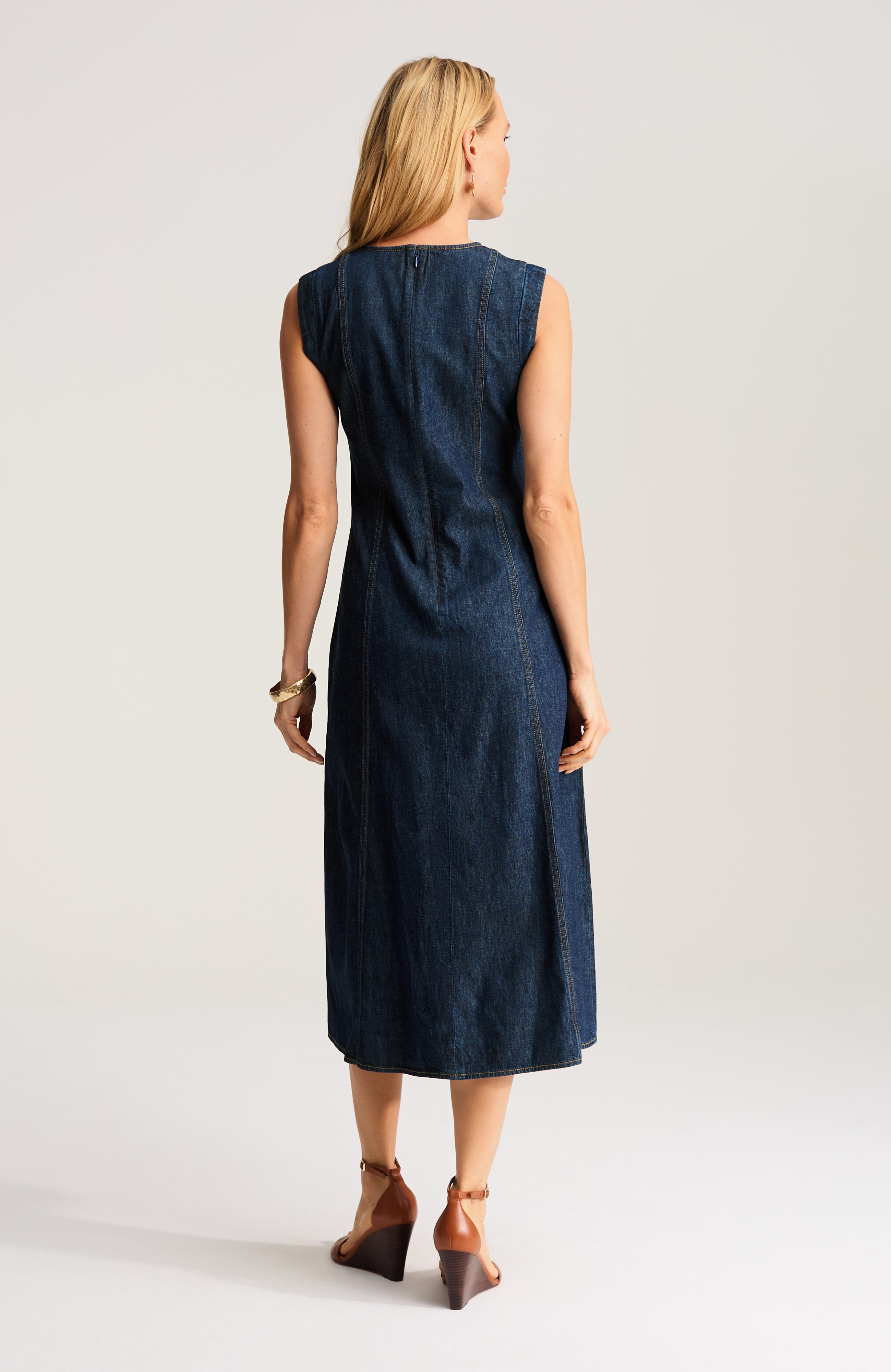 seamed indigo midi dress