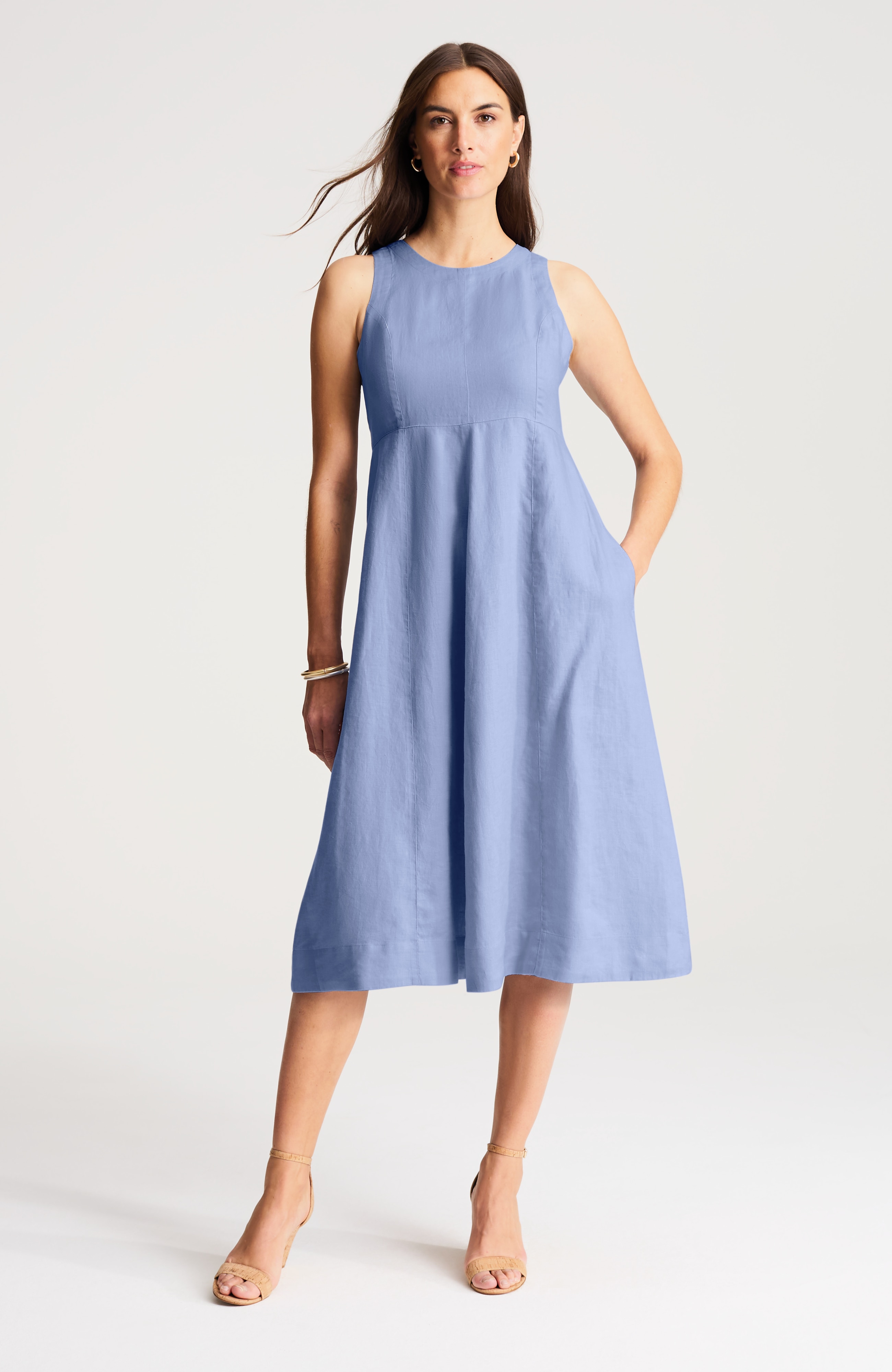 linen fit-and-flare midi dress