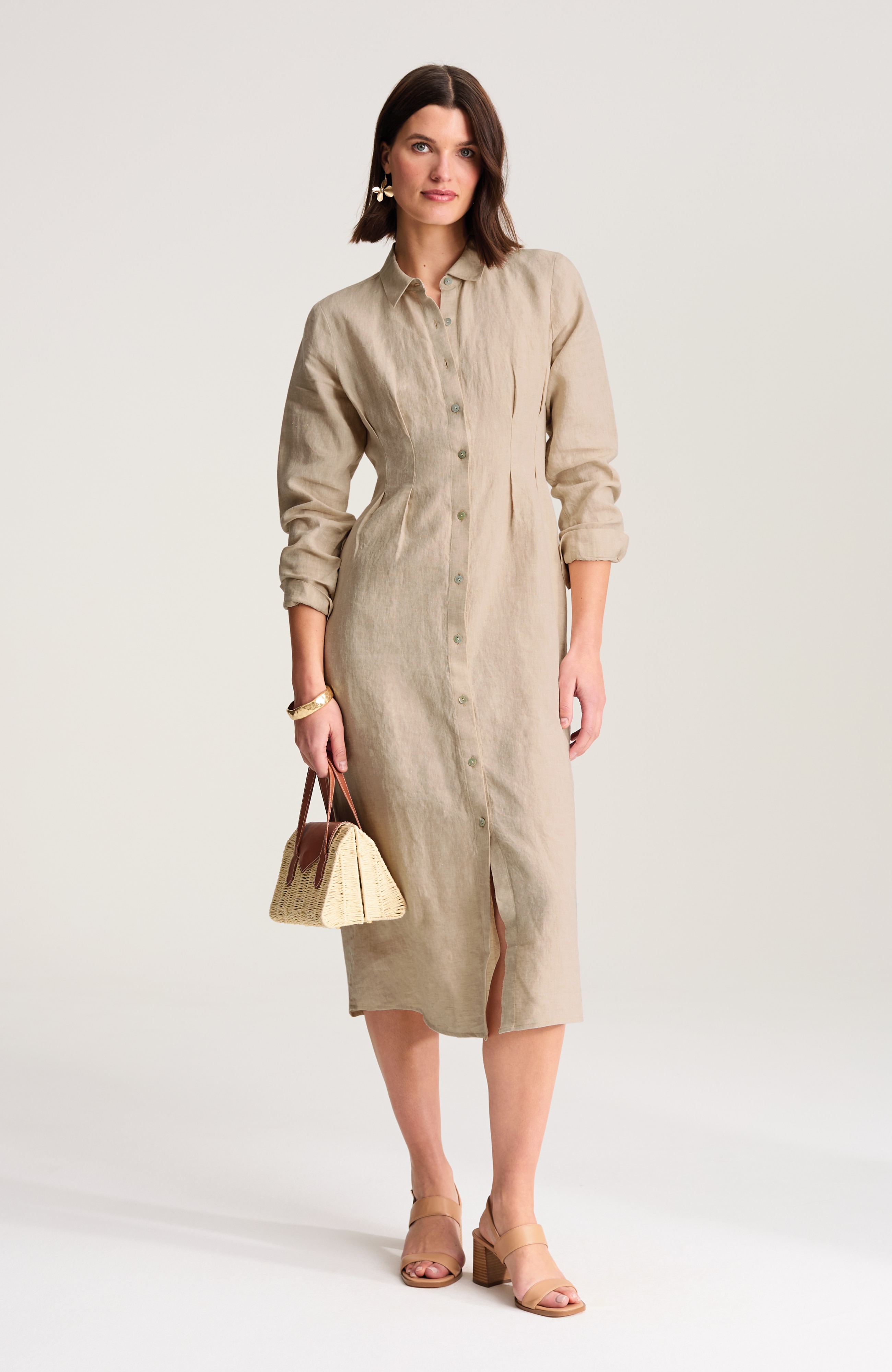 LINEN MIDI DART-WAIST DRESS | JJill