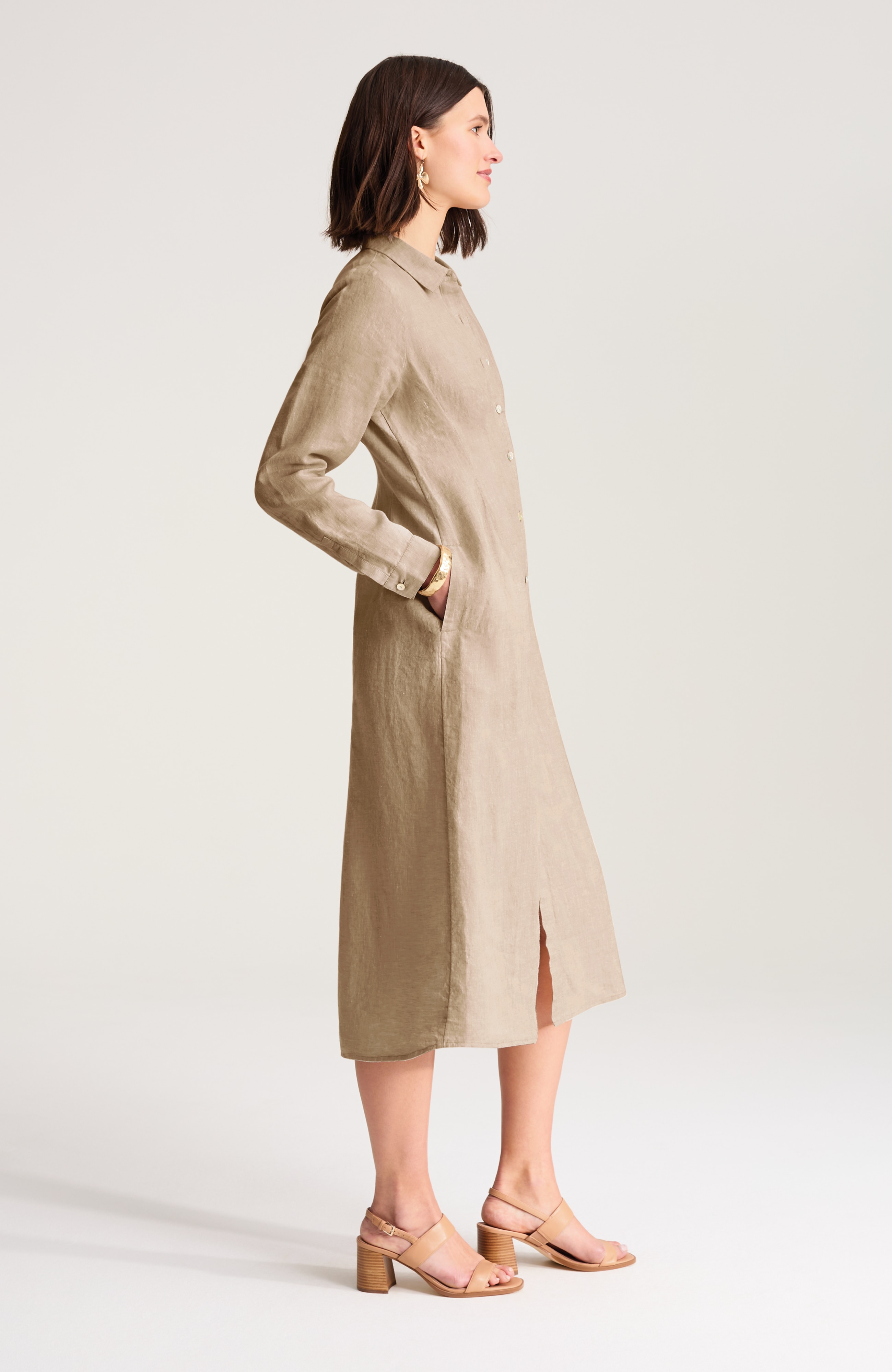 linen midi dart-waist dress